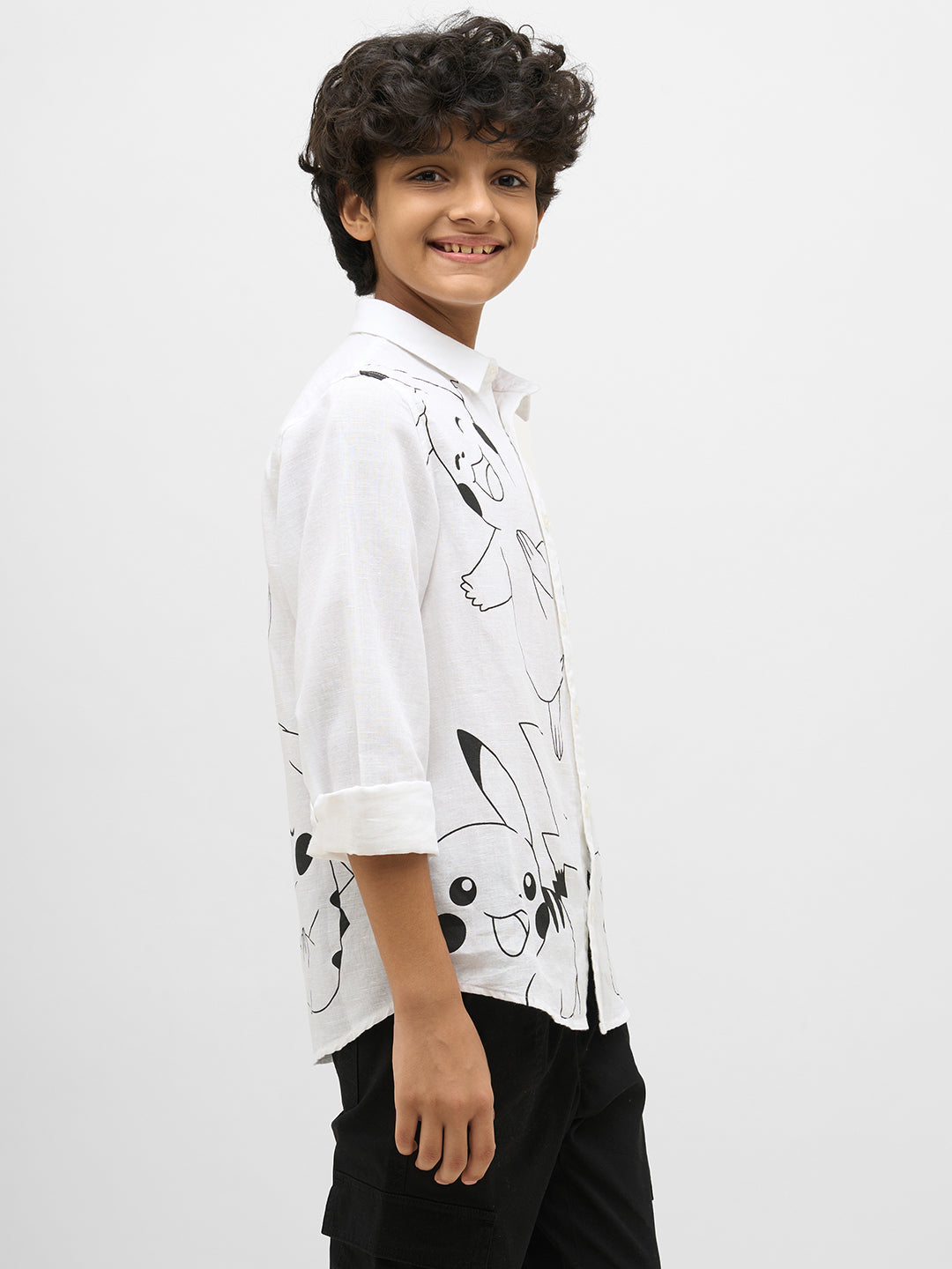 Boys White Pikachu Print Shirt