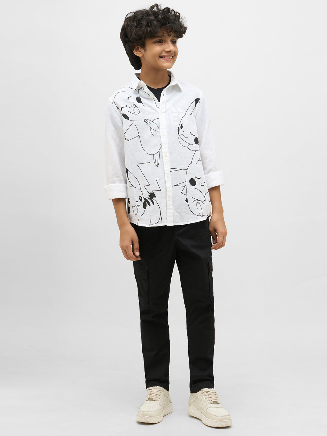 Boys White Pikachu Print Shirt