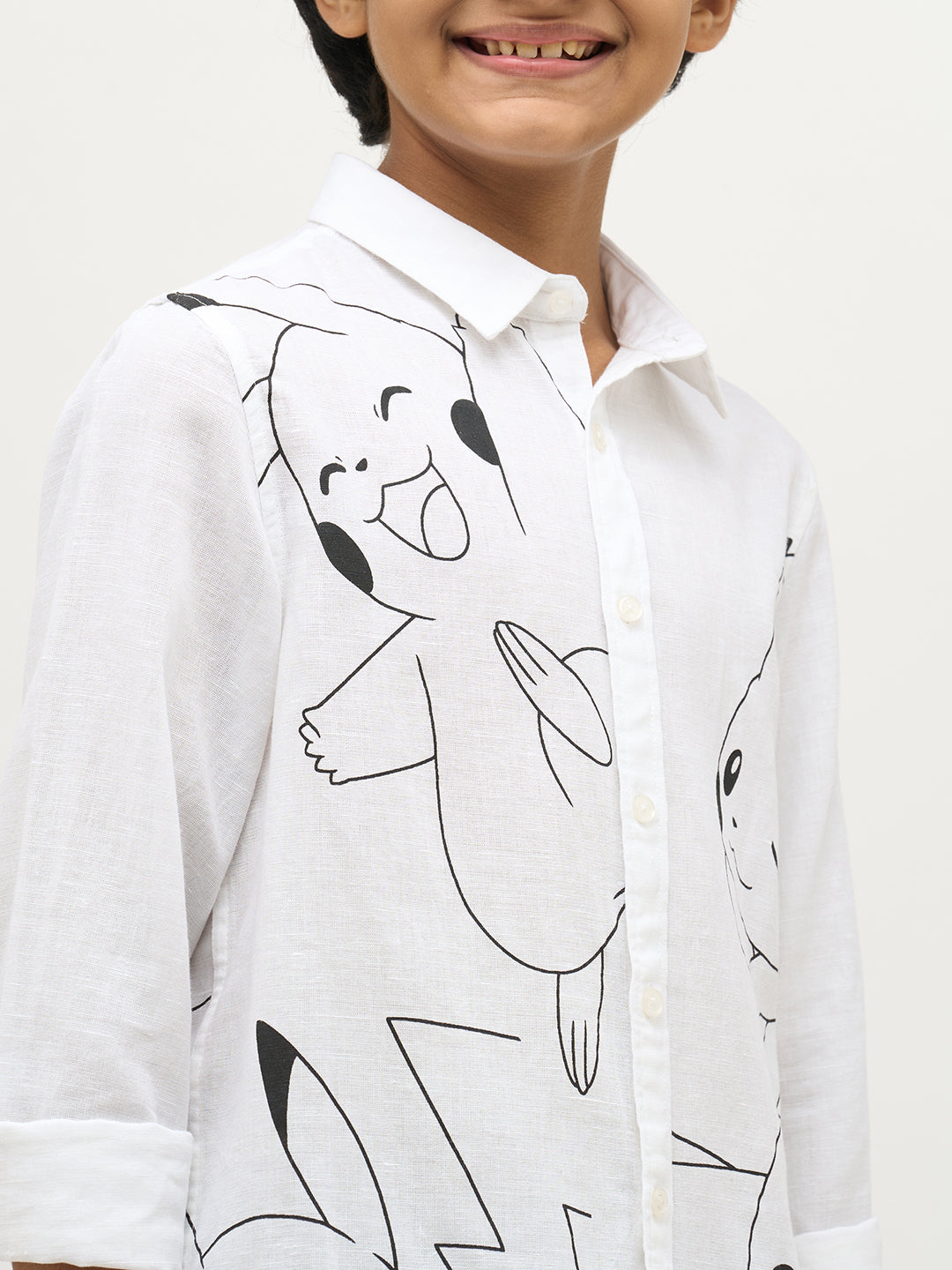 Boys White Pikachu Print Shirt