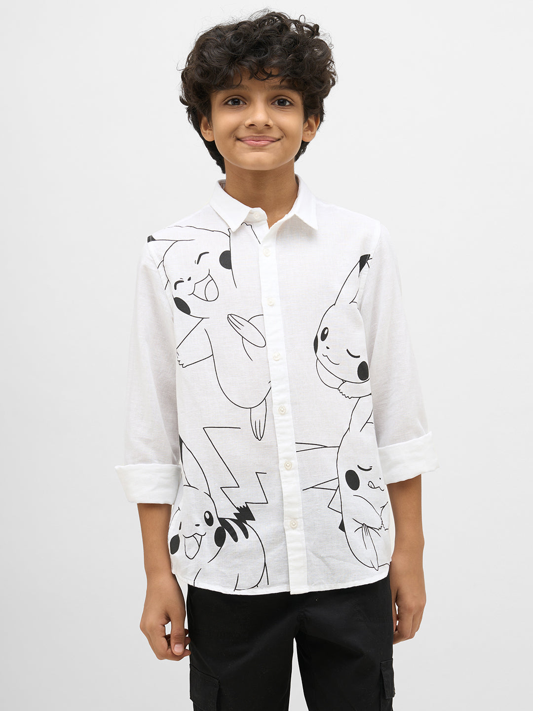 Boys White Pikachu Print Shirt