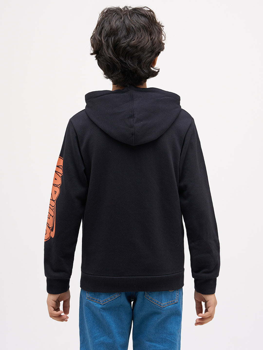 Boys Cotton Black Hooded Sweatshirt With Naruto Placement Print