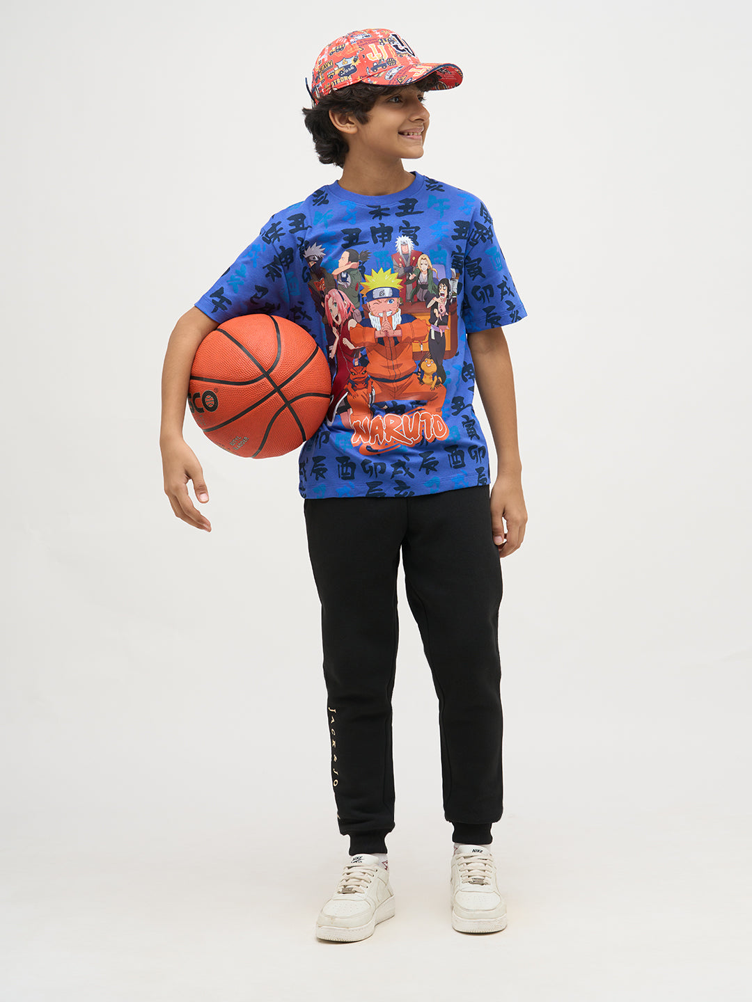Boys Naruto Print Cotton T-shirt - Blue