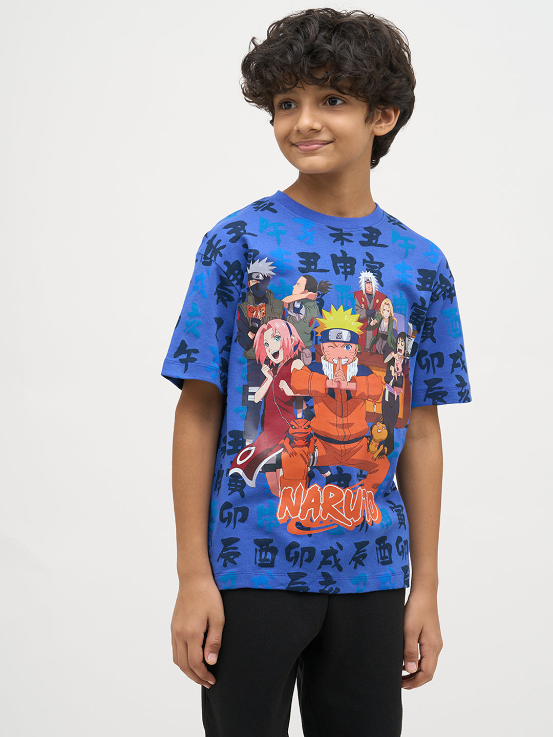 Boys Naruto Print Cotton T-shirt - Blue