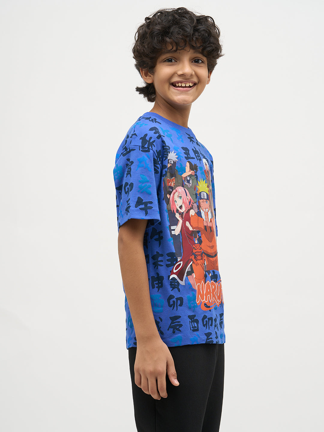 Boys Naruto Print Cotton T-shirt - Blue