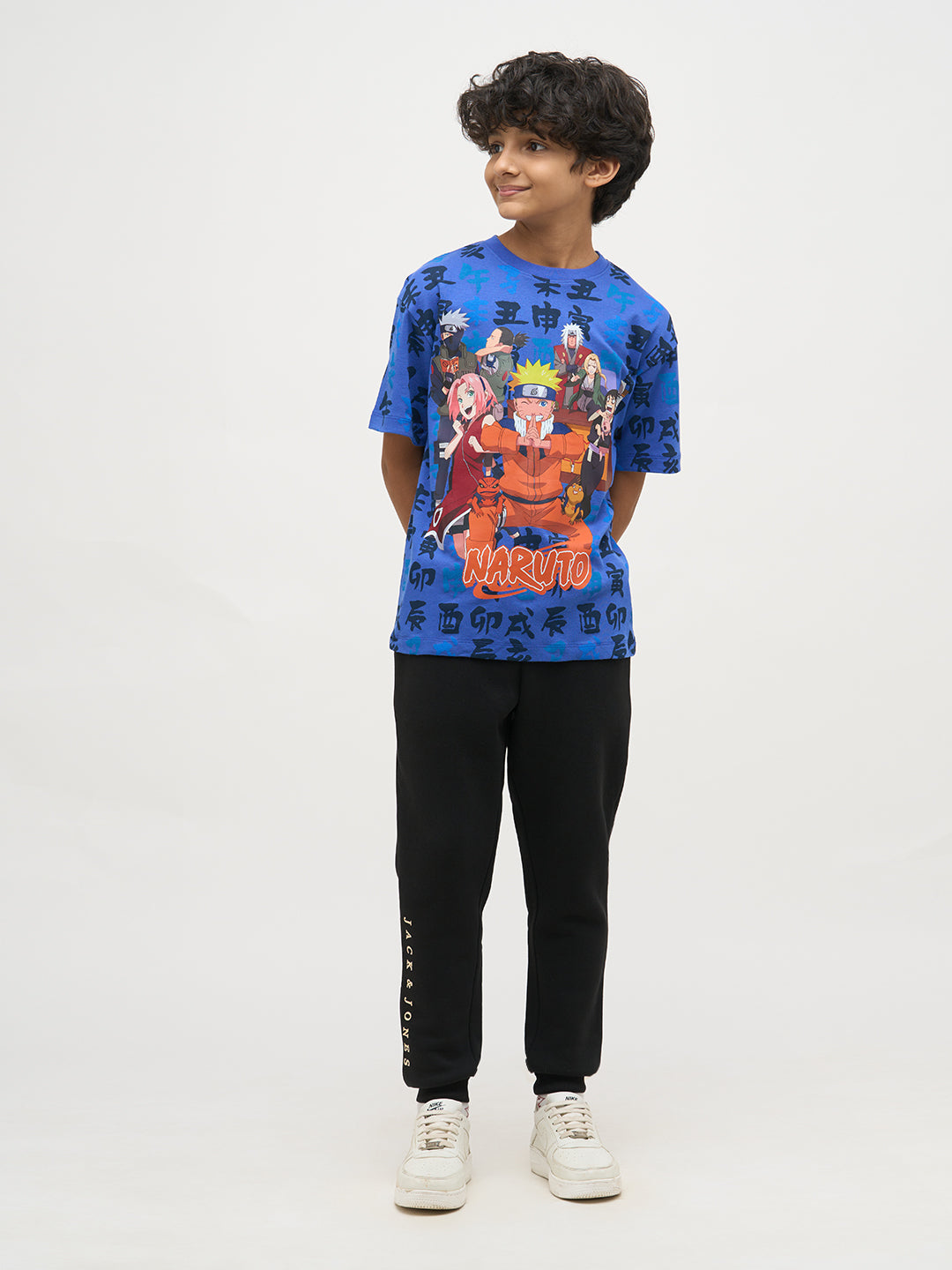 Boys Naruto Print Cotton T-shirt - Blue