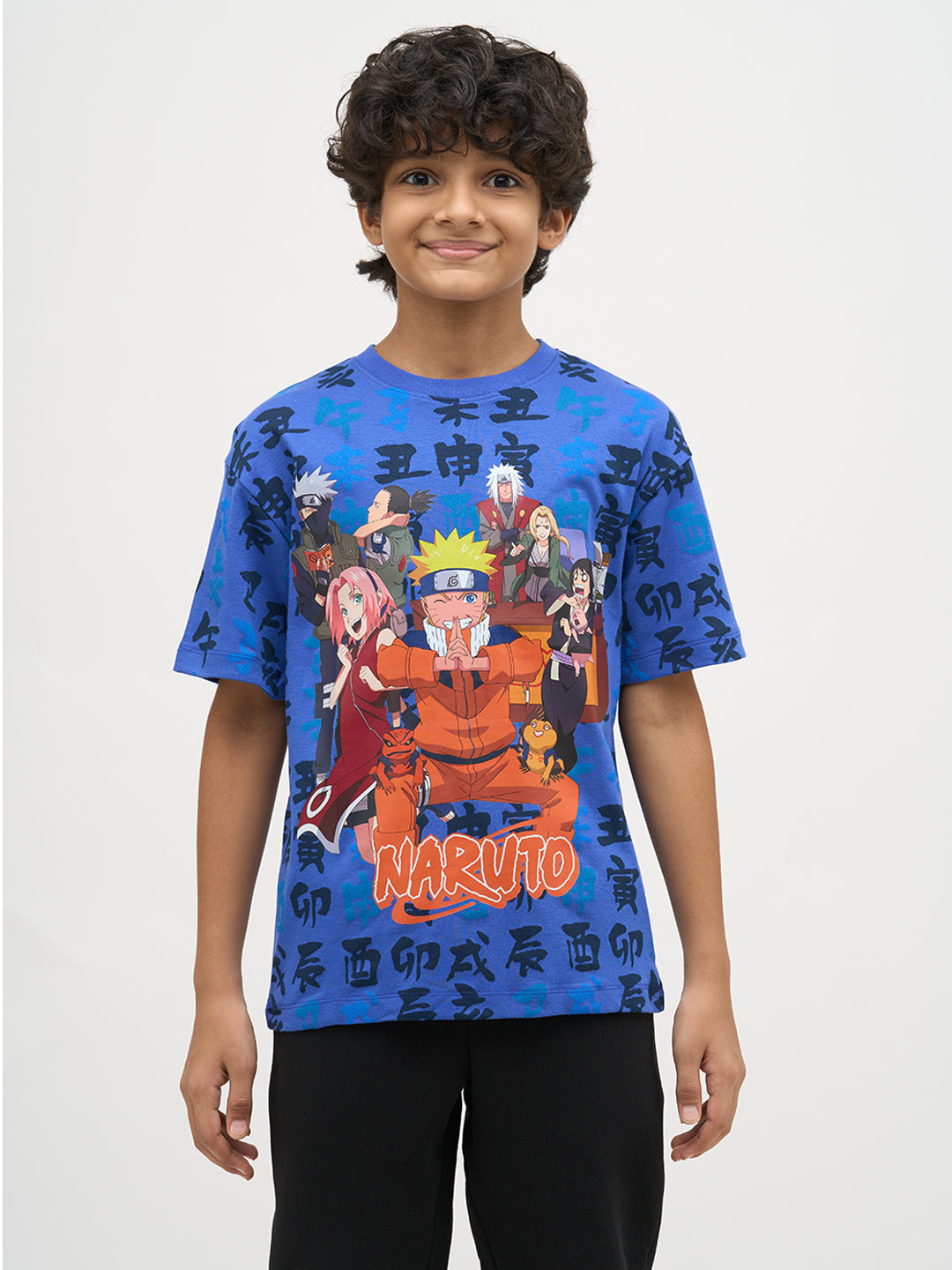 Boys Naruto Print Cotton T-shirt - Blue