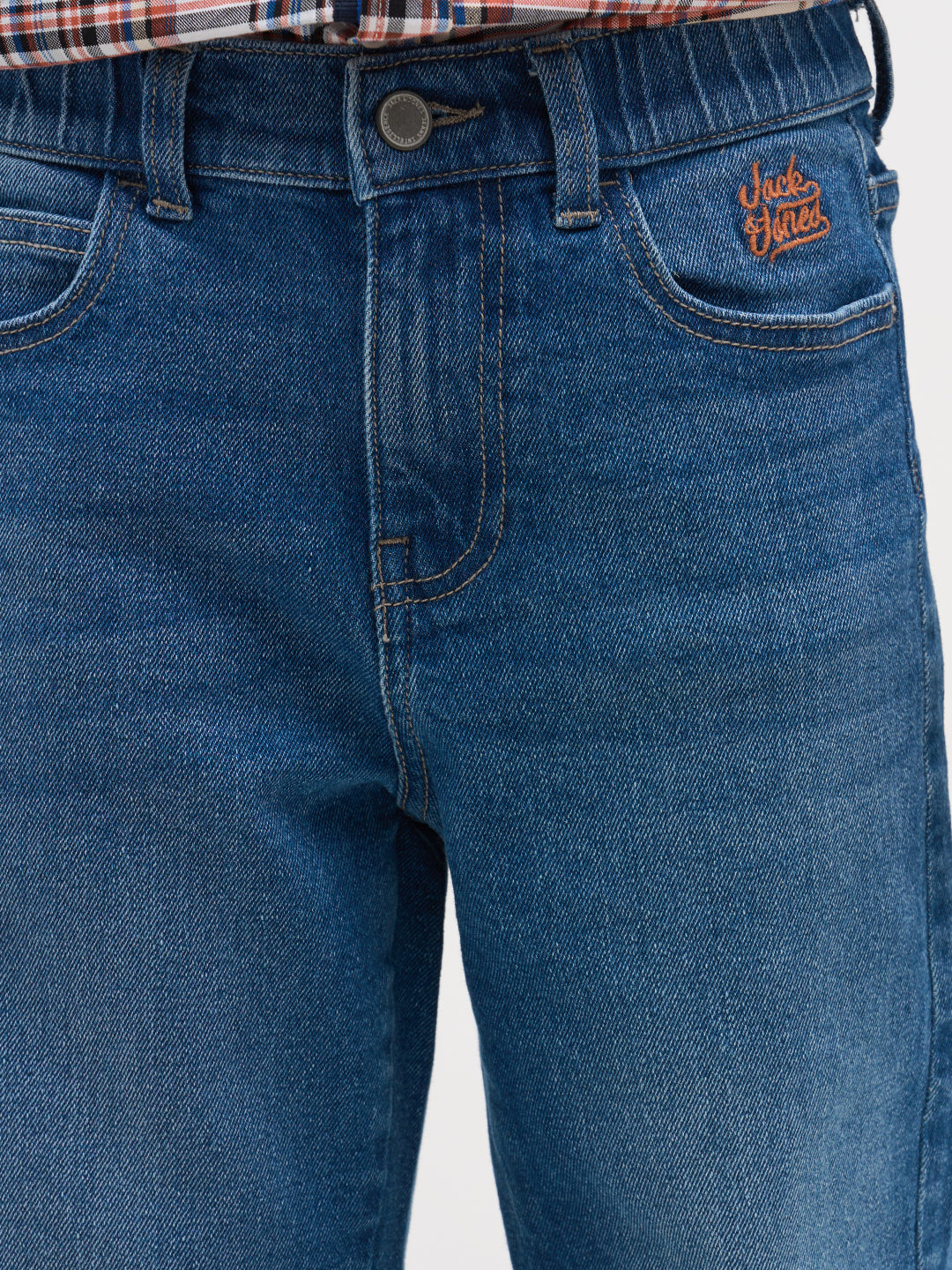 Blue Washed Cotton Regular Fit Jeans