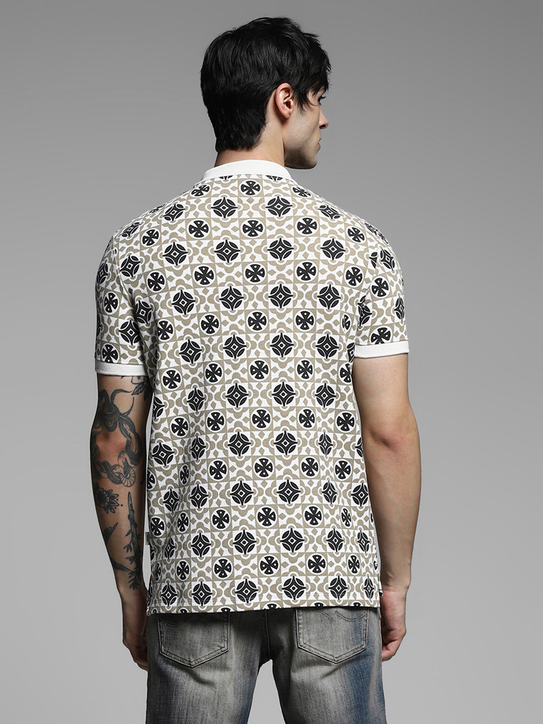 Brown Printed Cotton Polo