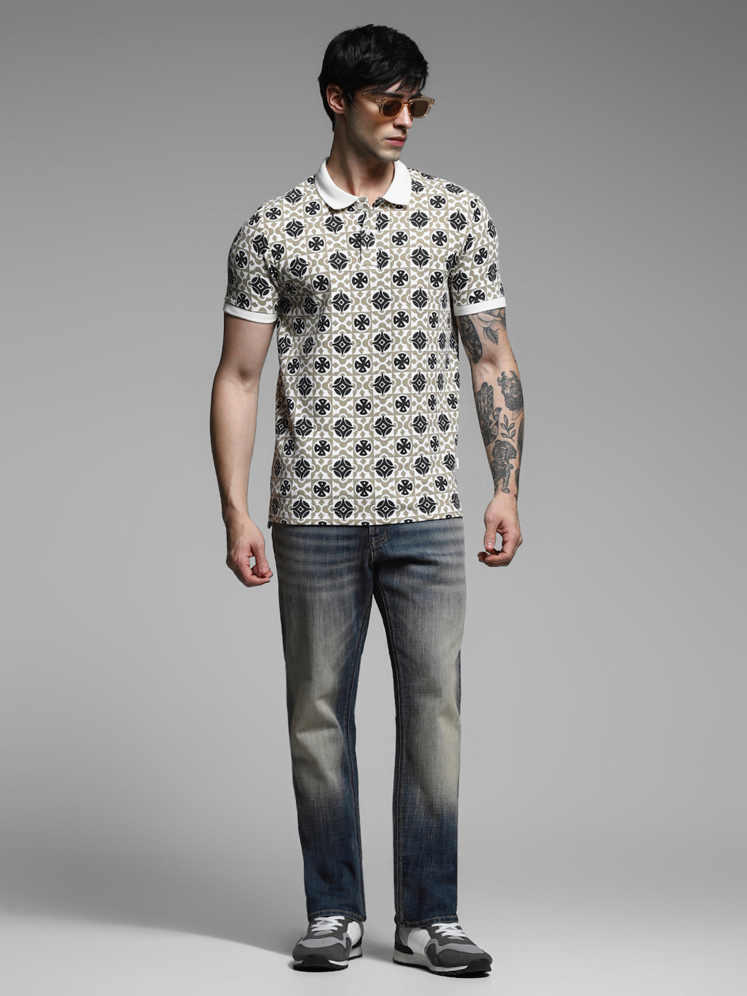 Brown Printed Cotton Polo