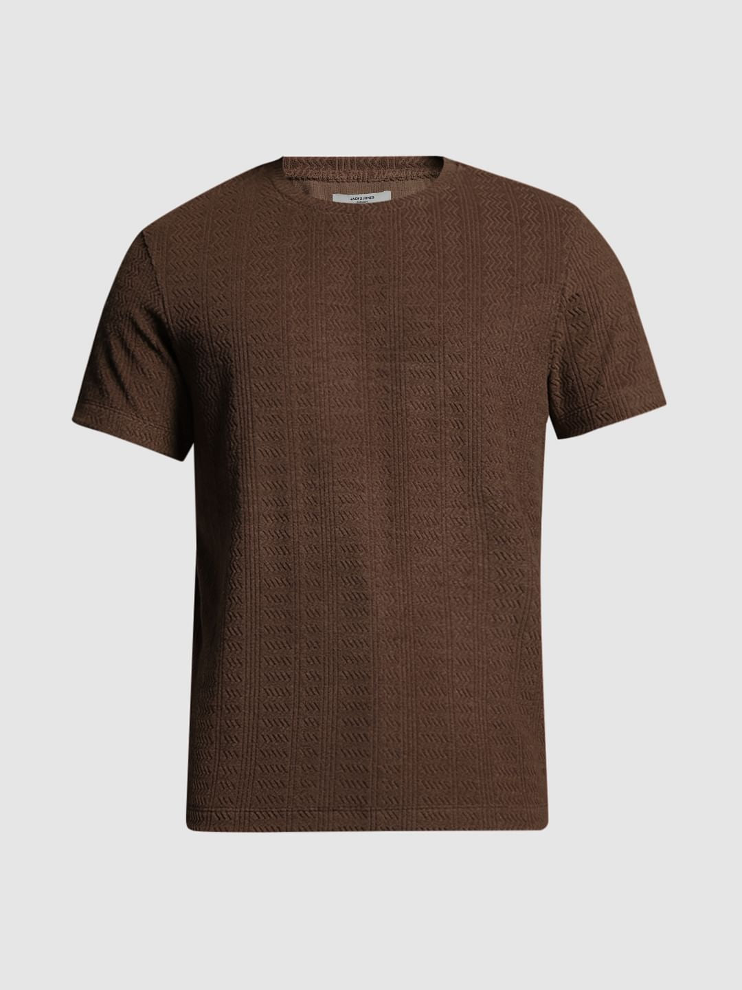 Brown Jacquard Crew NECK t-shirt