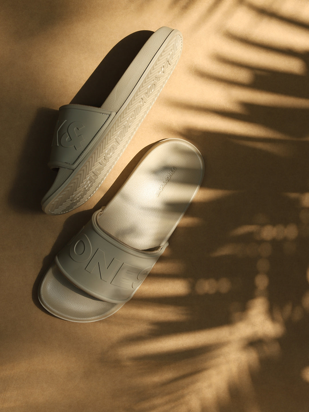 Beige Embossed Logo Pool Sliders