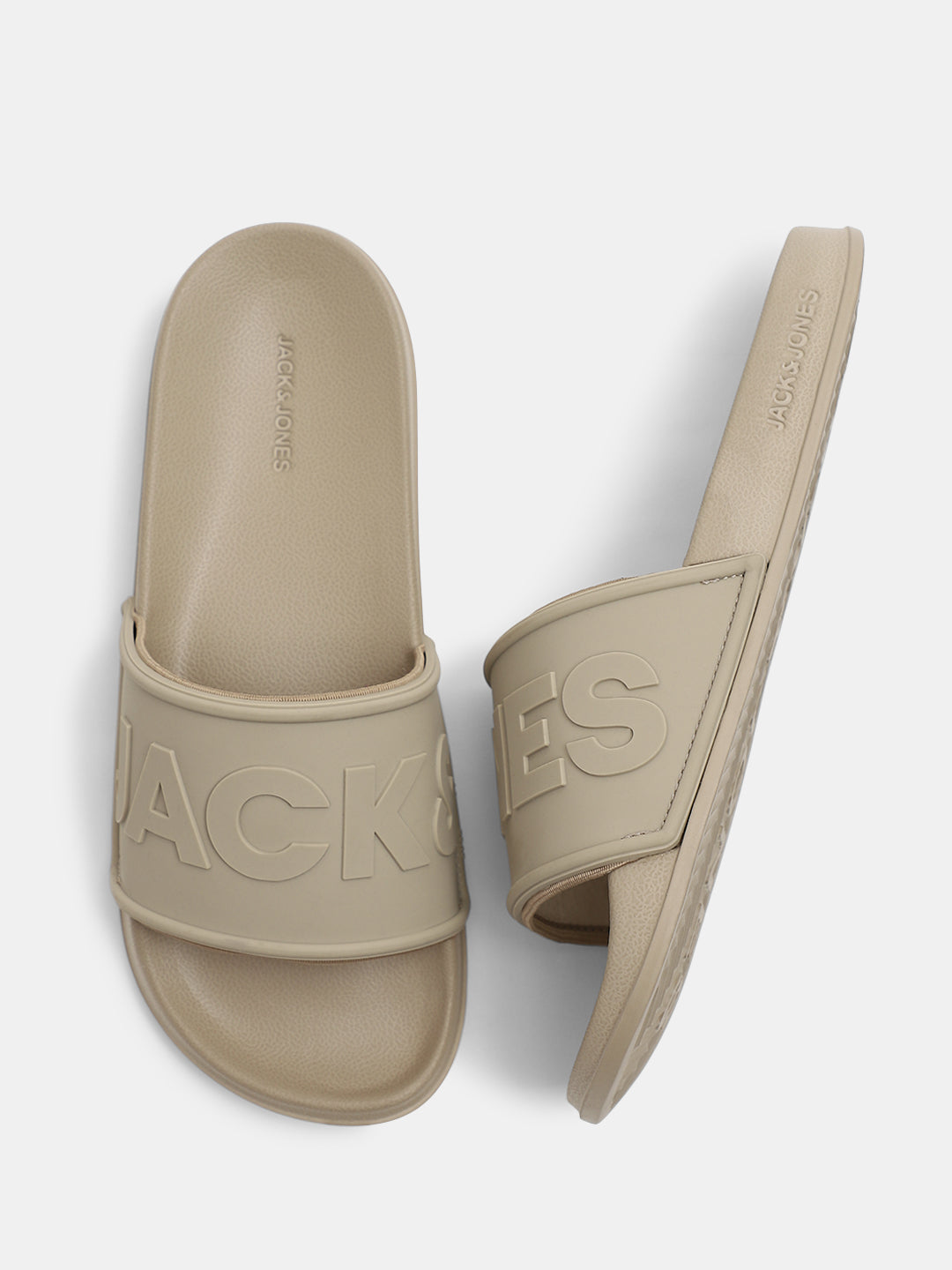 Beige Embossed Logo Pool Sliders