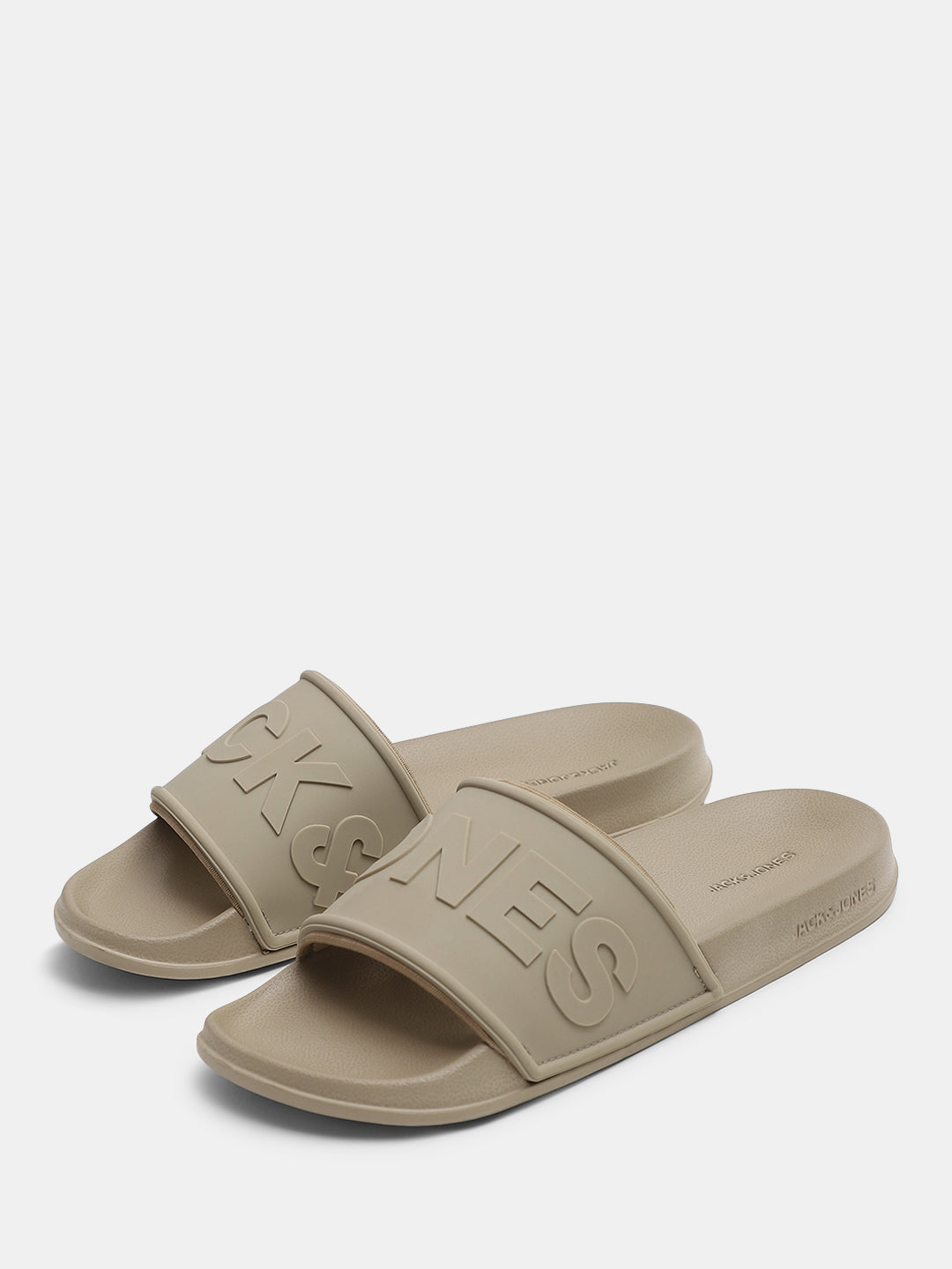 Beige Embossed Logo Pool Sliders