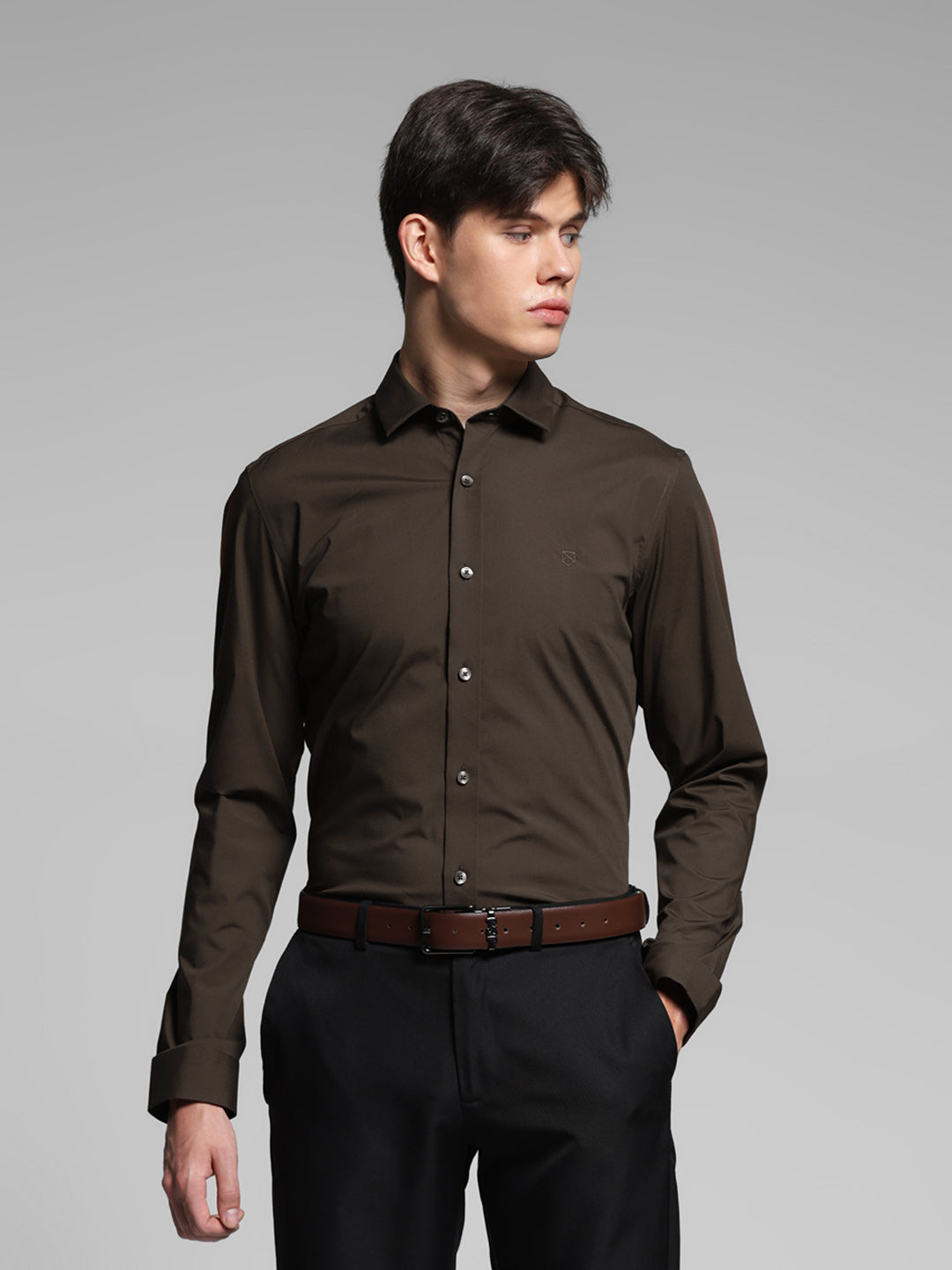 Dark Brown Slim Fit Formal Shirt