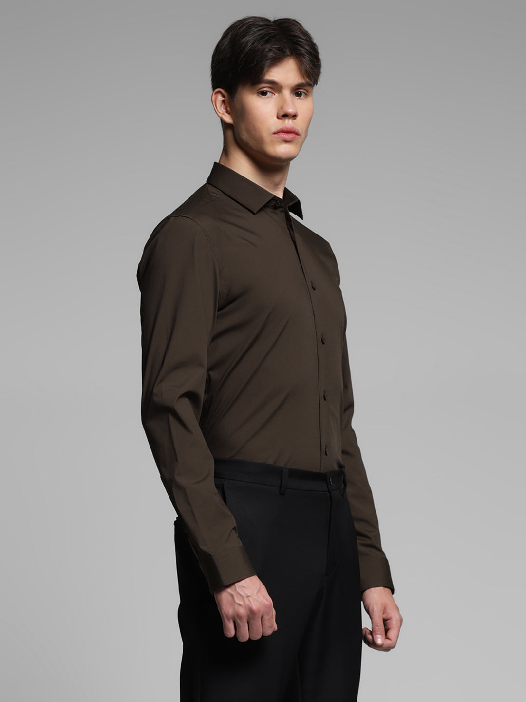 Dark Brown Slim Fit Formal Shirt