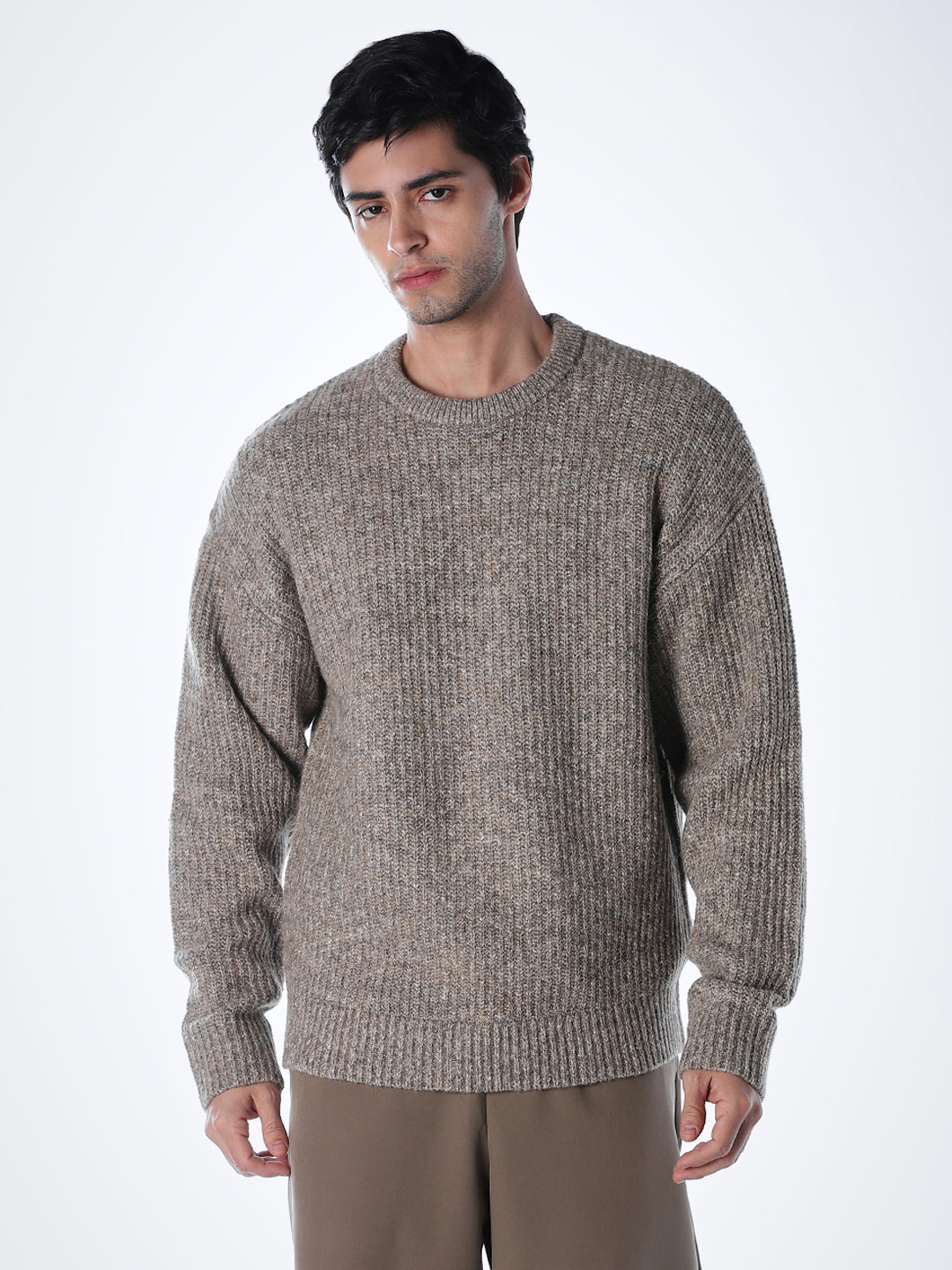 Beige Melange Relaxed Fit Knit