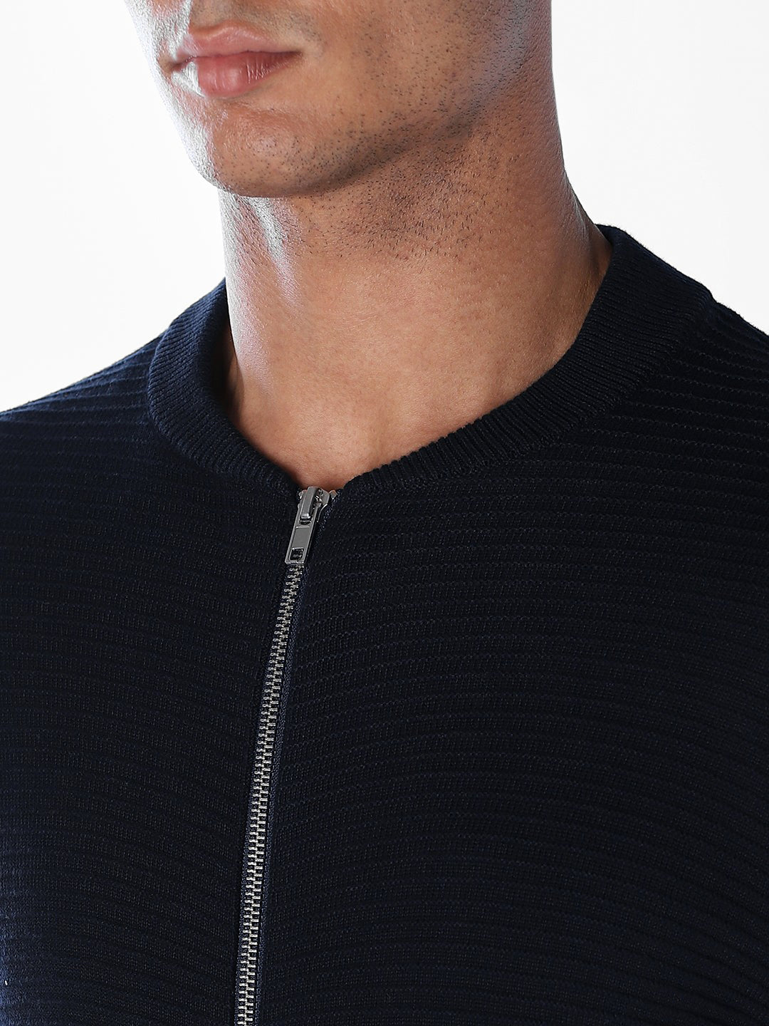 Navy Blue Zip-Up Cardigan