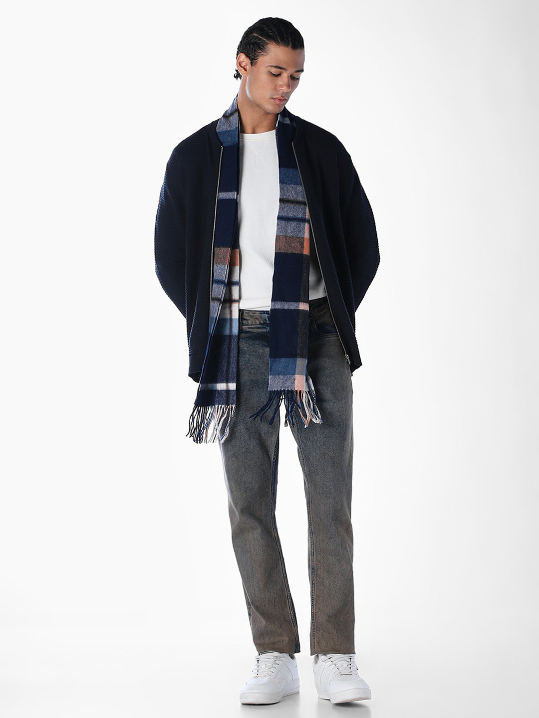 Navy Blue Zip-Up Cardigan