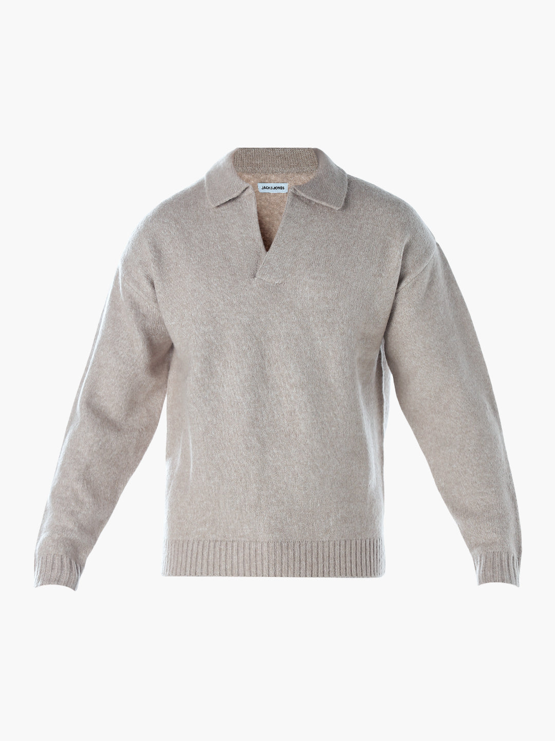Split Neck Knit Oversized Polo - Beige