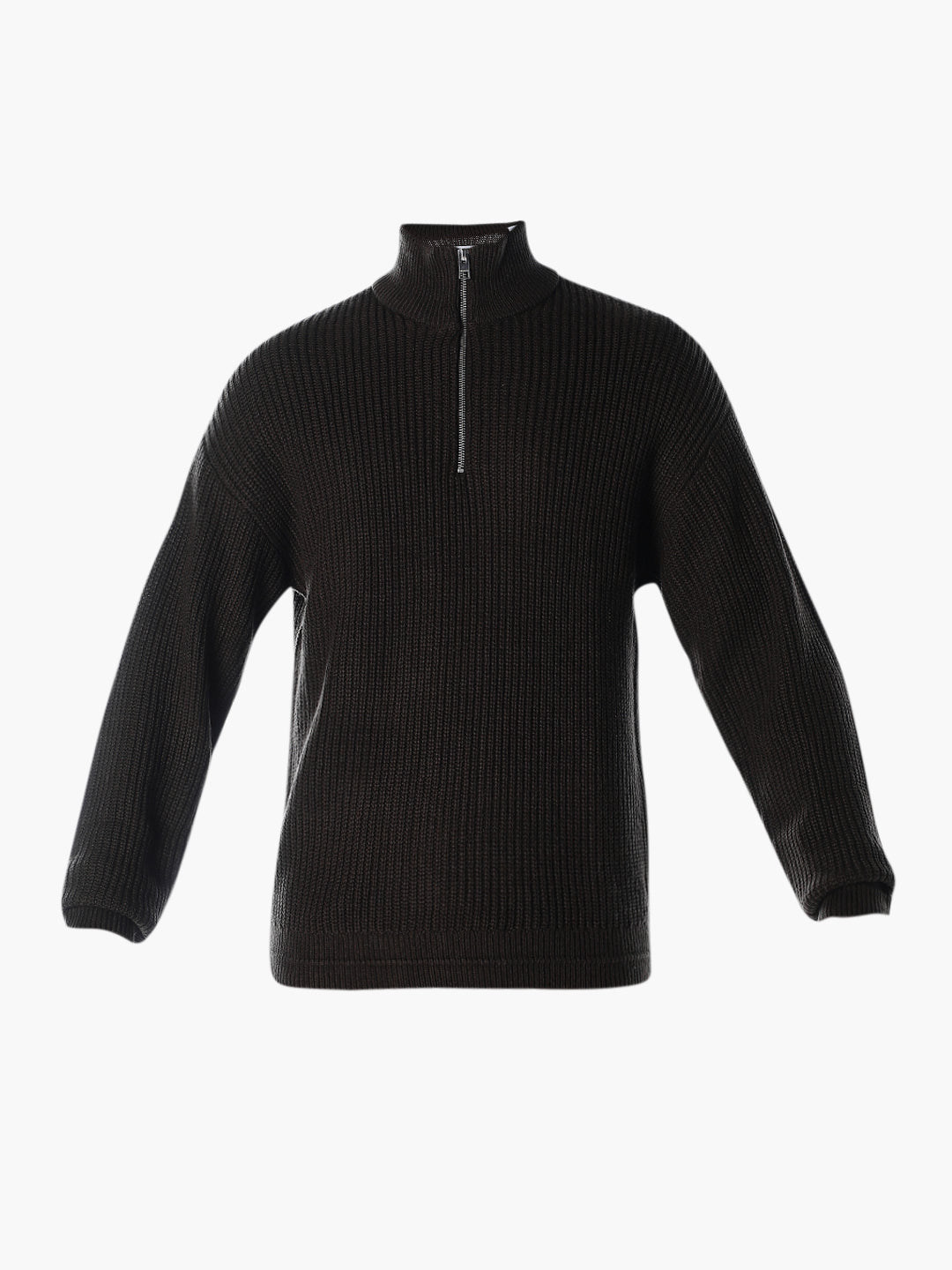 Half-Zip High Neck Pullover - Brown