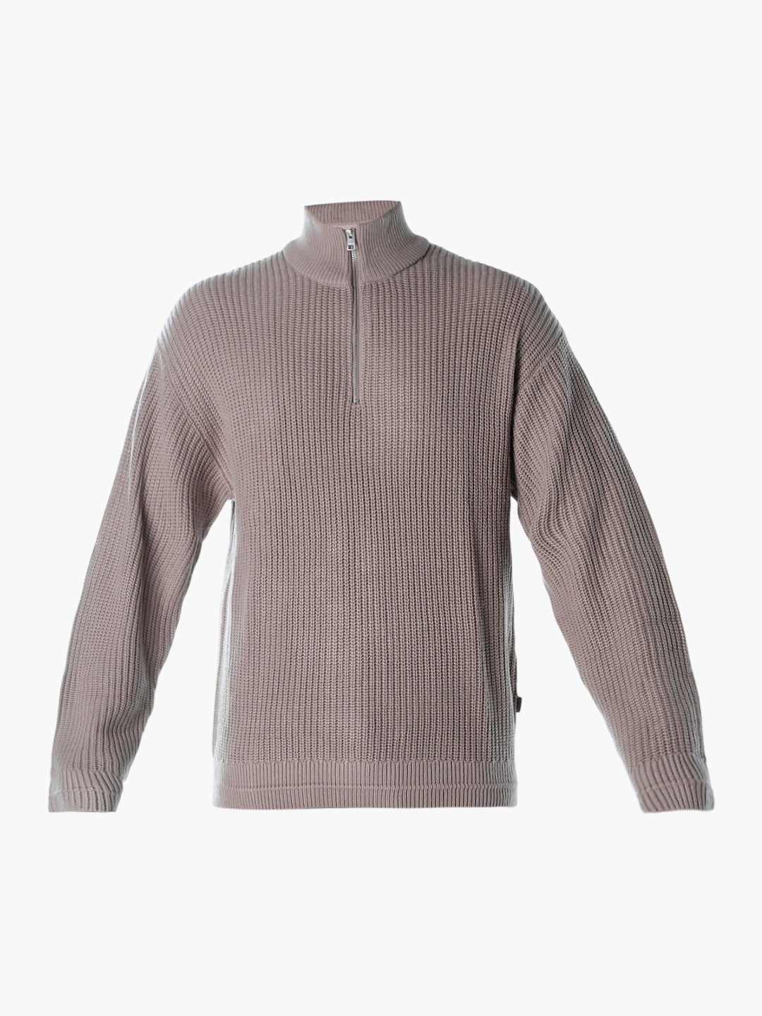 Half-Zip High Neck Pullover - Beige