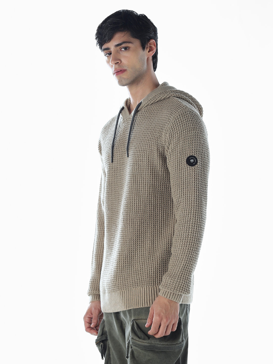 Beige Knitted Hoodie