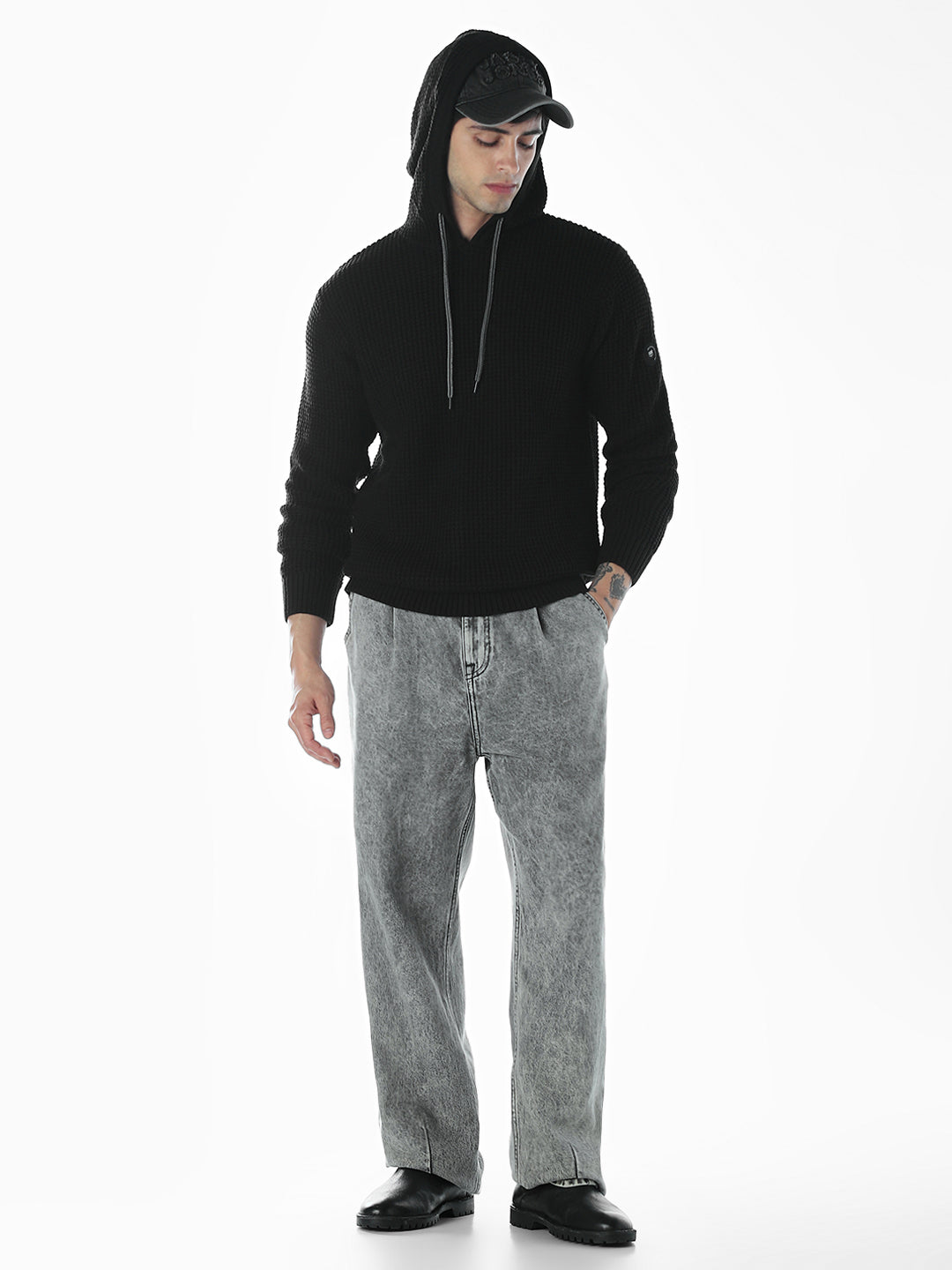 Black Knitted Hoodie