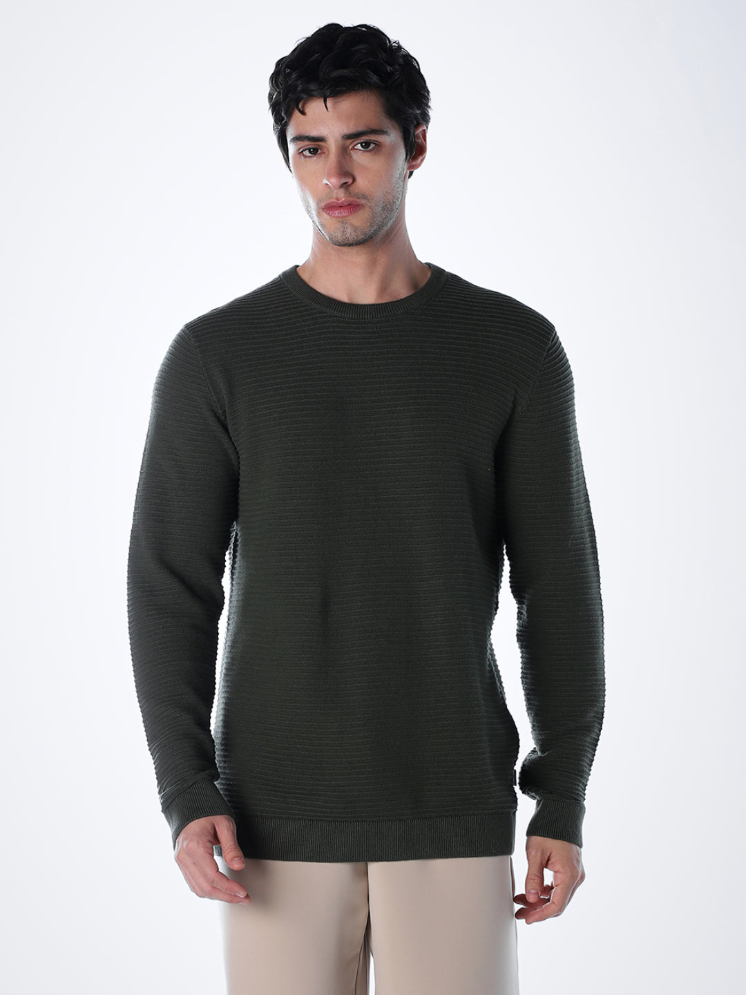 Crew Neck Cotton Knit - Green