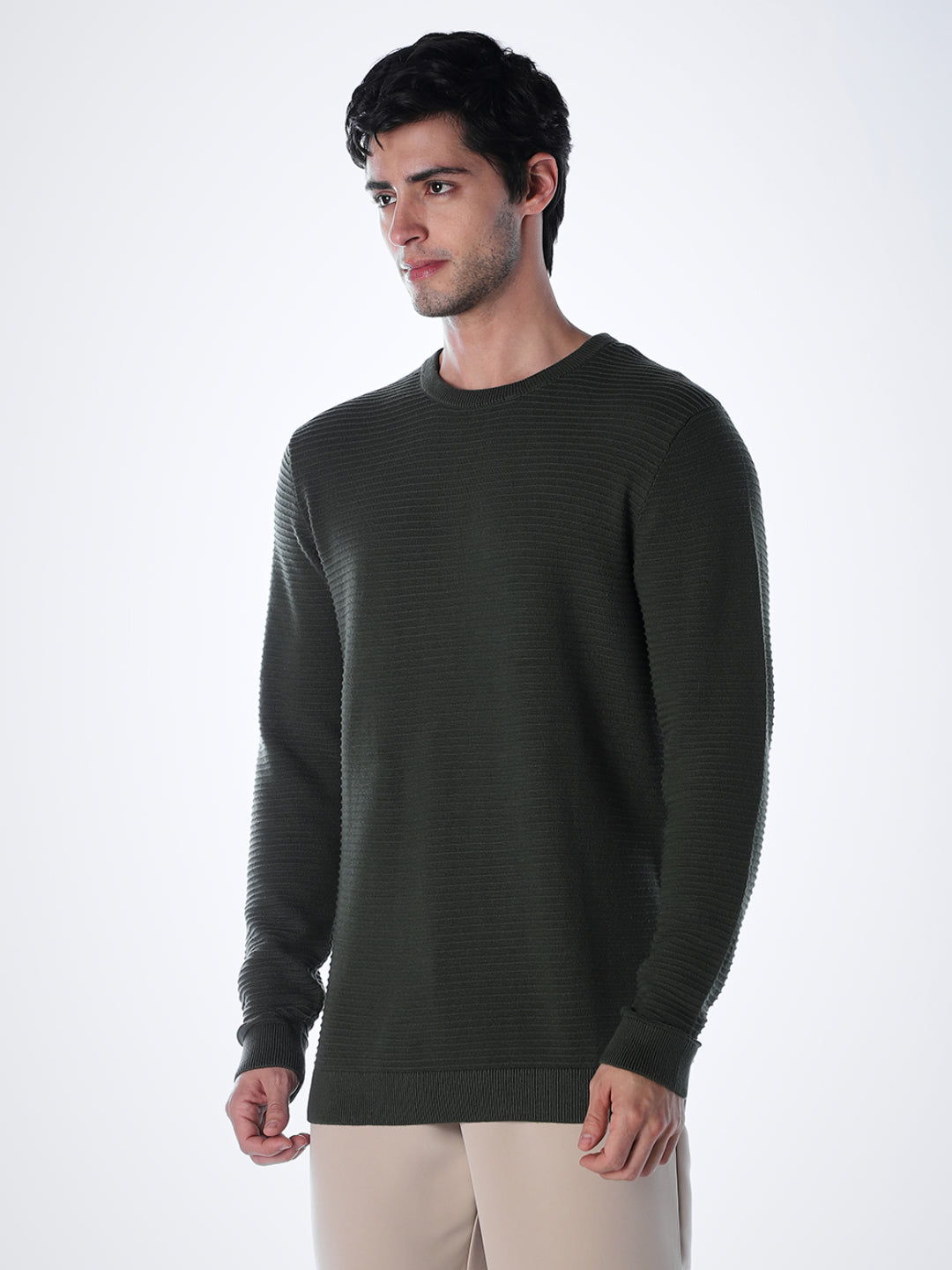Crew Neck Cotton Knit - Green