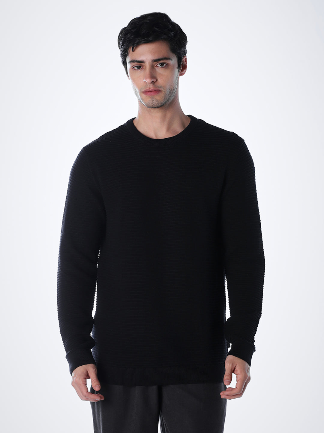 Crew Neck Cotton Knit - Black