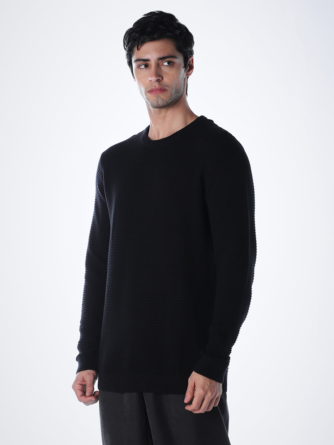 Crew Neck Cotton Knit - Black