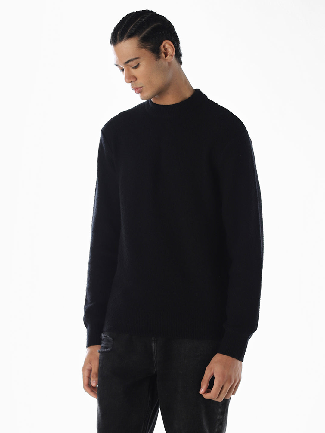 Knitted Relaxed Fit Pullover - Black
