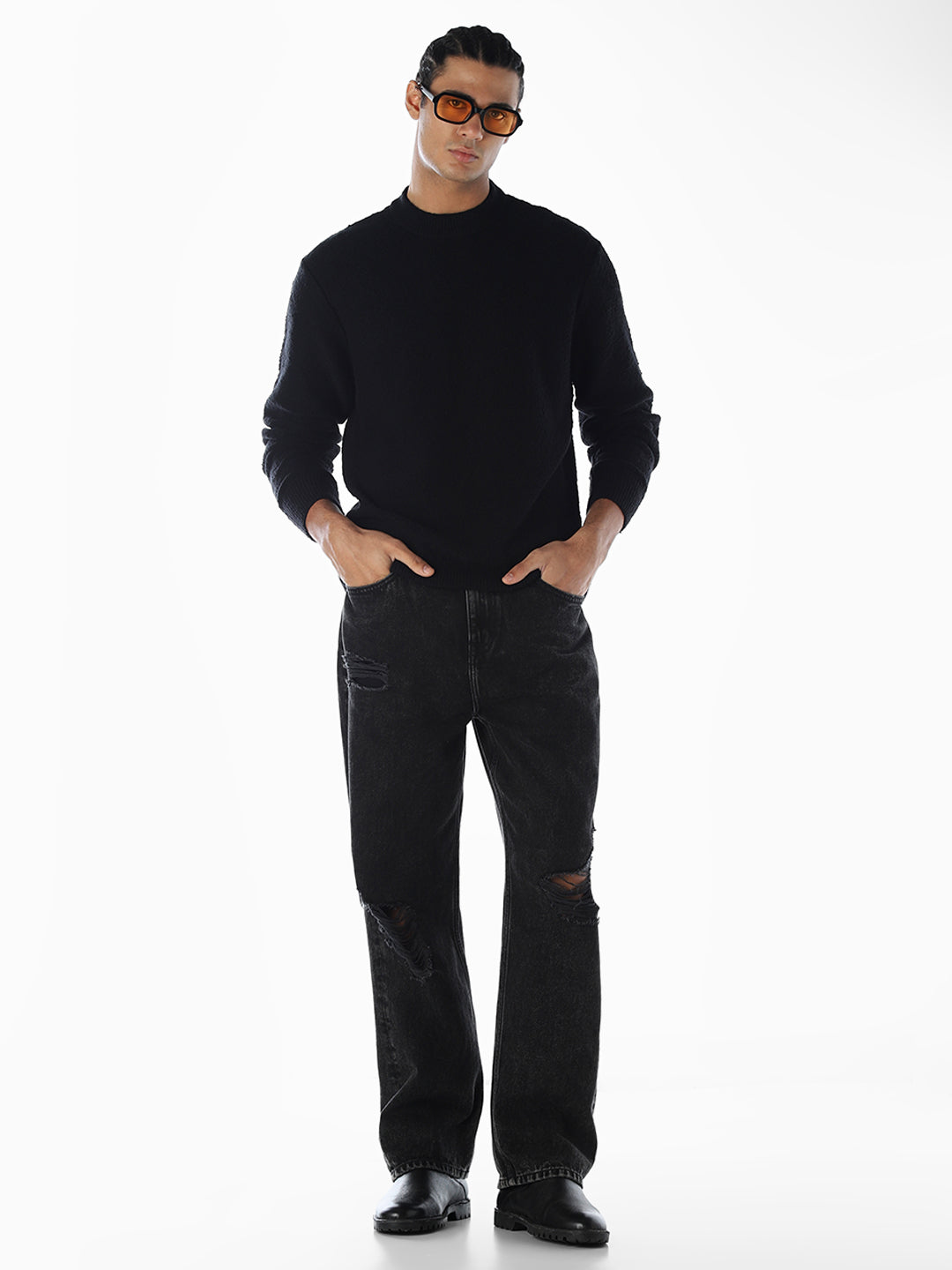 Knitted Relaxed Fit Pullover - Black