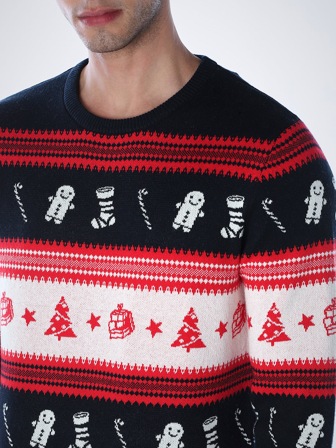 X-MAS Print Jacquard Pullover - Red