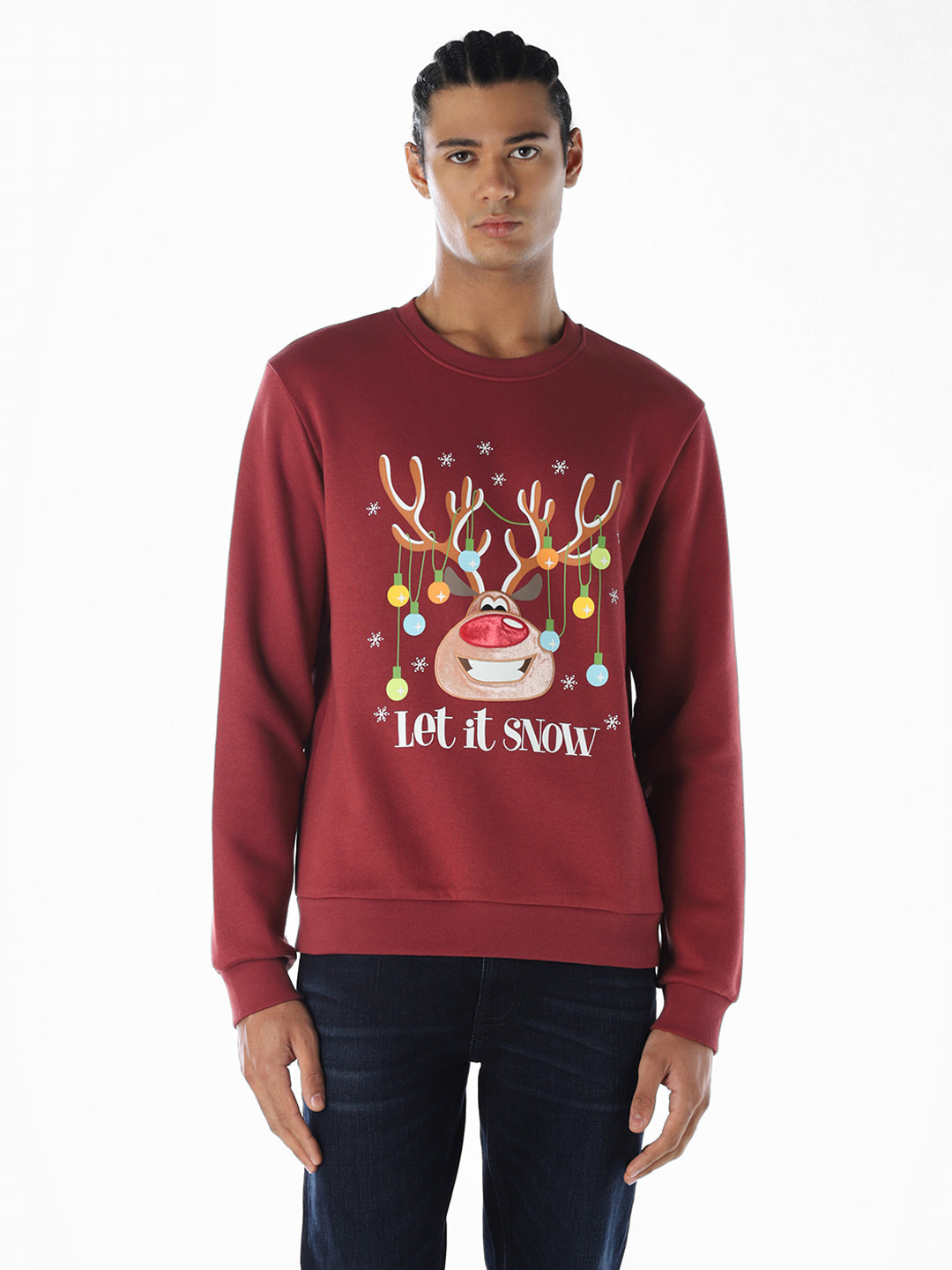 Reindeer X-Mas Printed Sweatshirt - Red