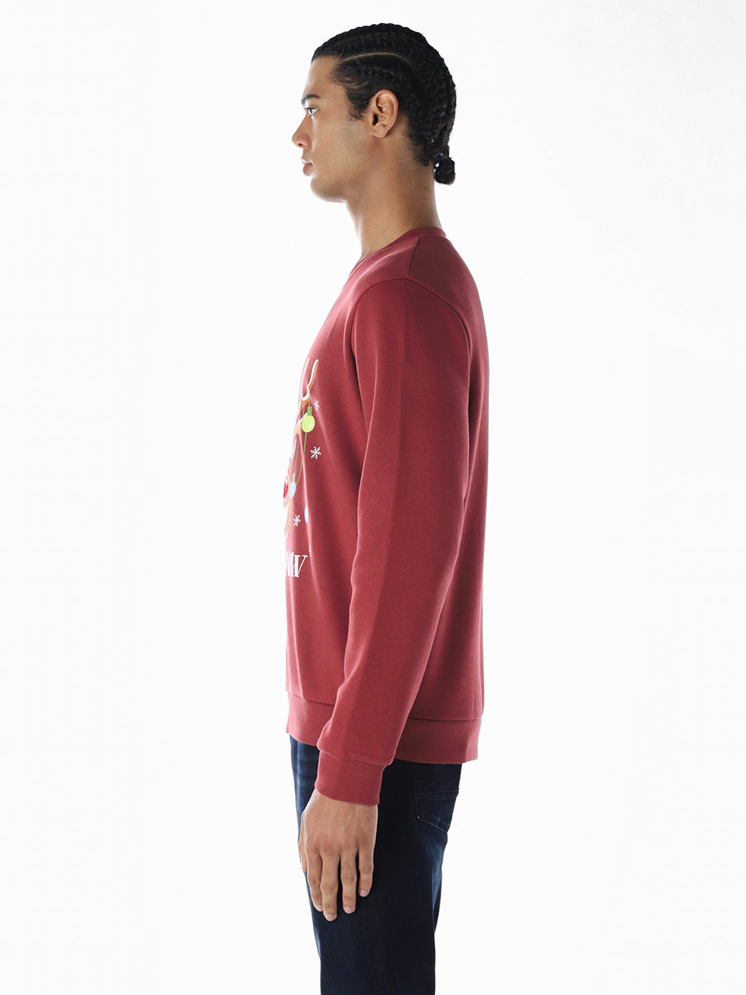 Reindeer X-Mas Printed Sweatshirt - Red