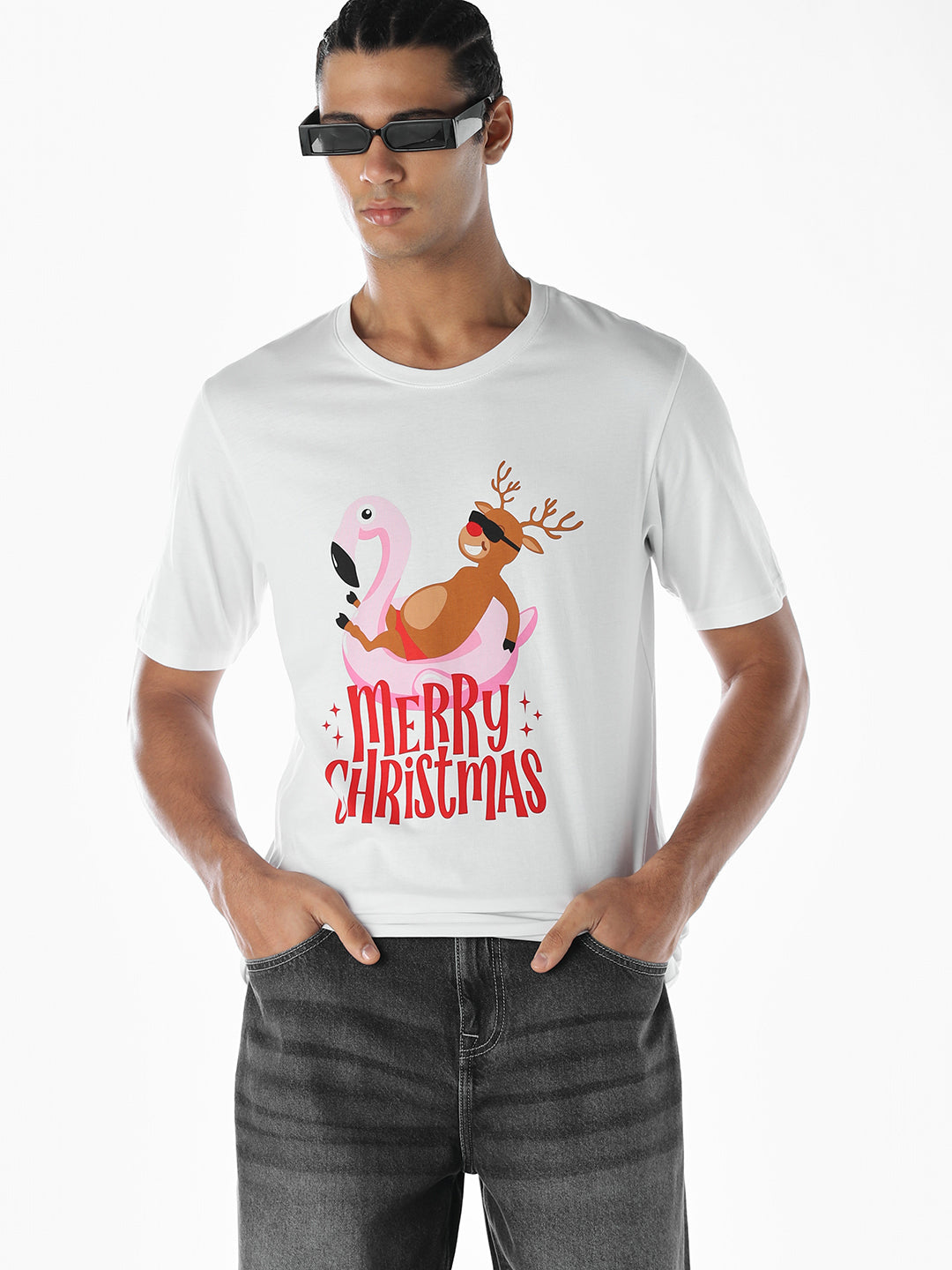 Reindeer X-Mas Printed T-shirt - White
