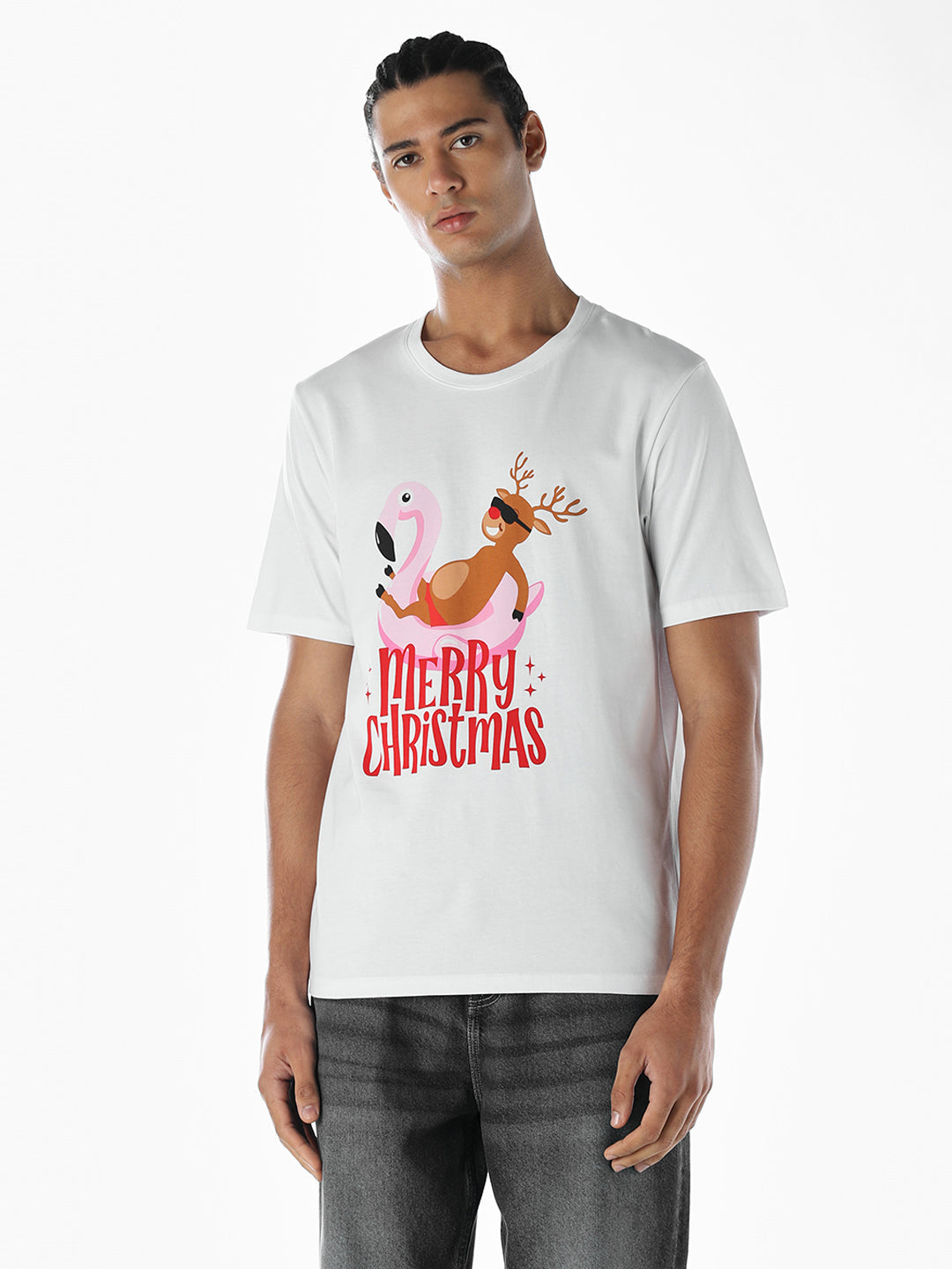 Reindeer X-Mas Printed T-shirt - White