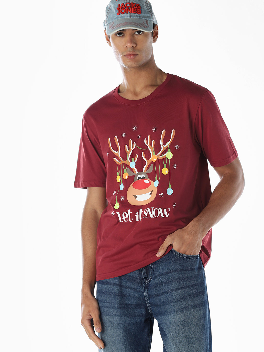Reindeer X-Mas Printed T-shirt - Red