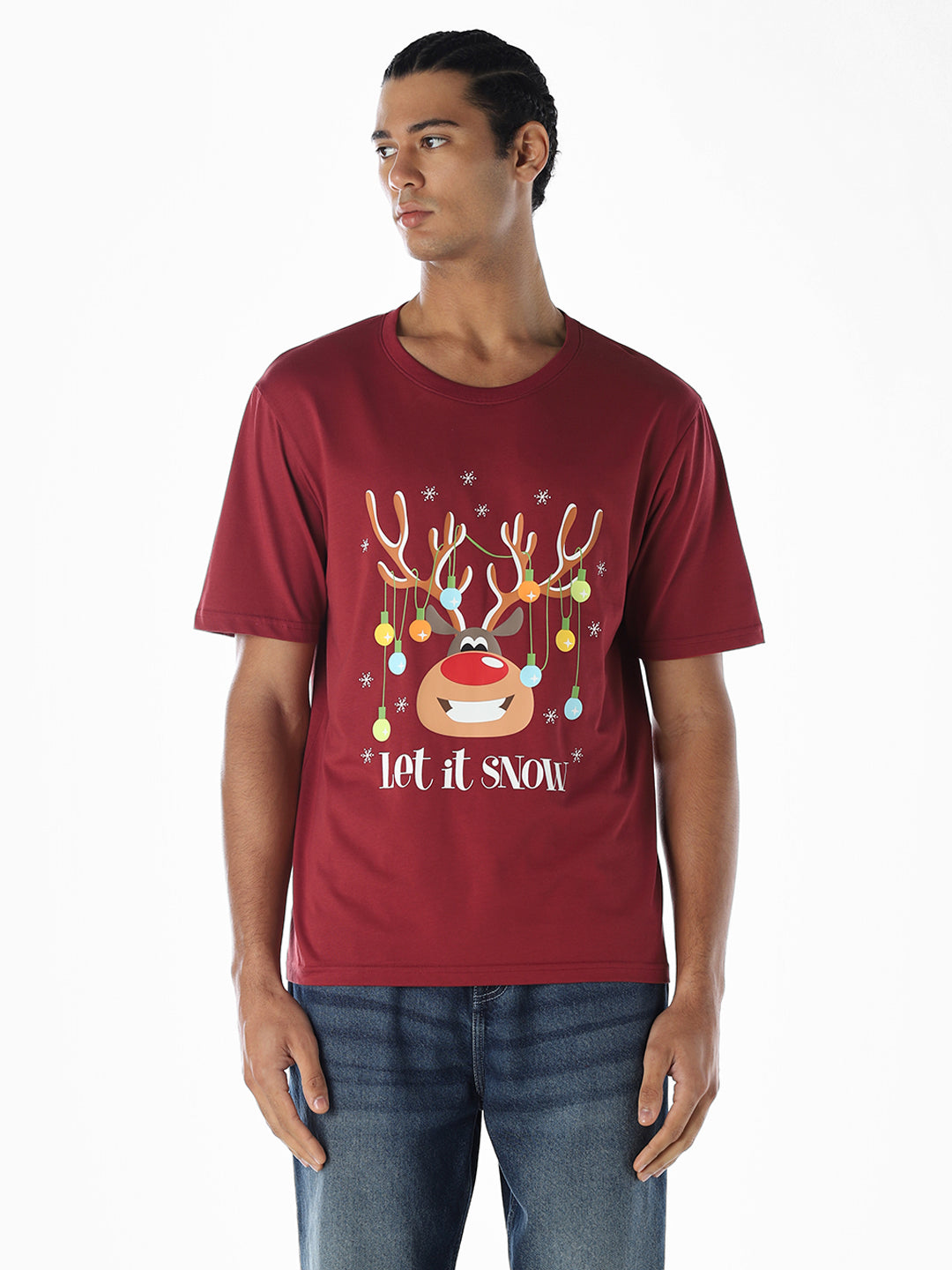 Reindeer X-Mas Printed T-shirt - Red