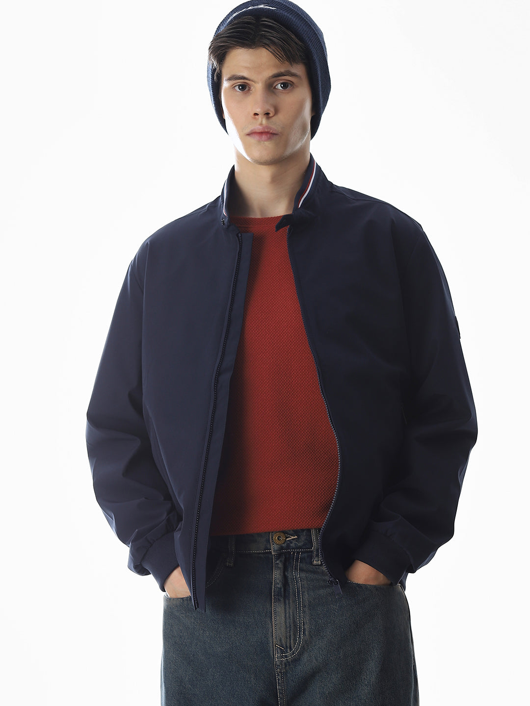 Regular Fit Bomber Jacket - Navy Blue