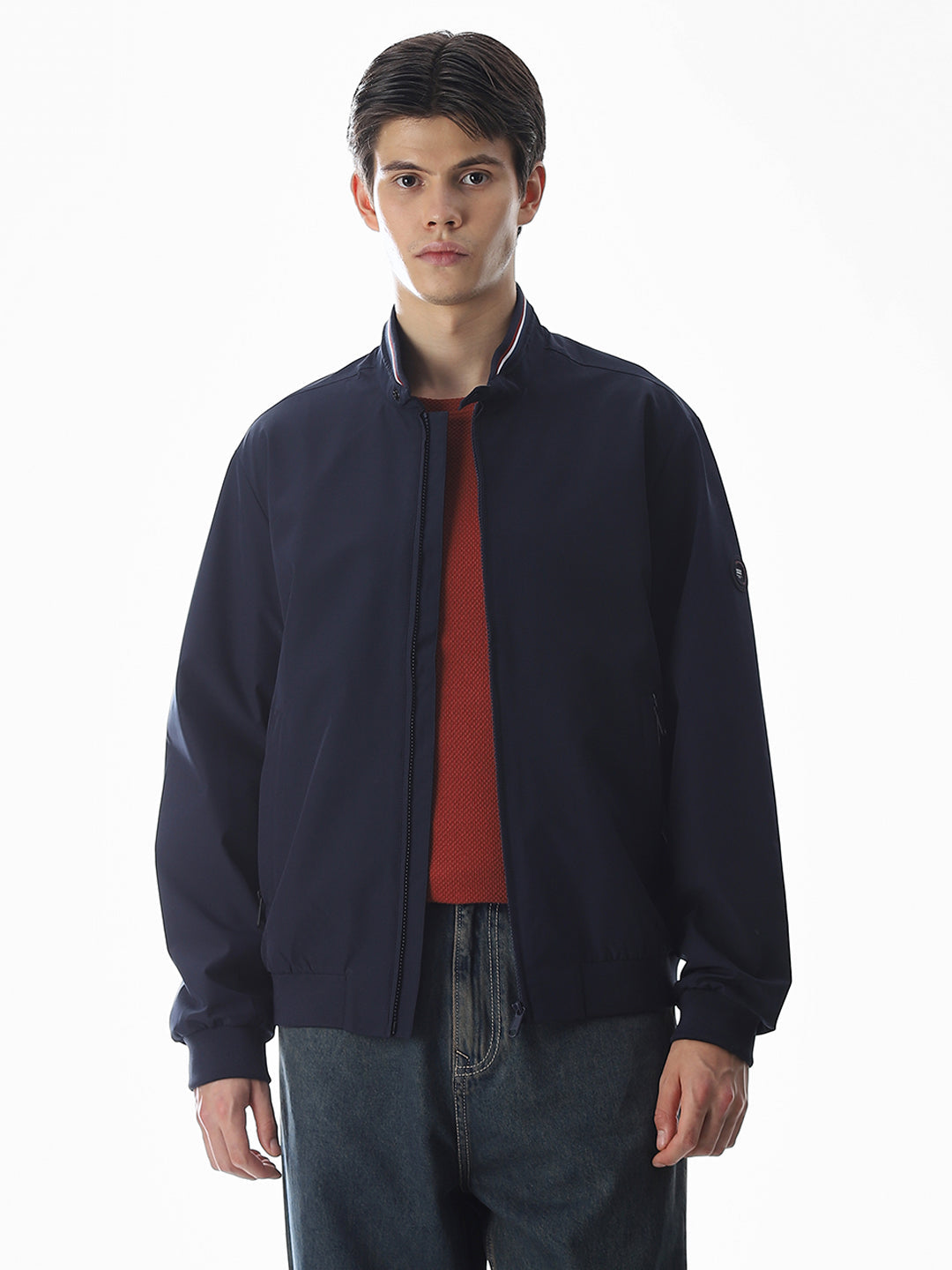 Regular Fit Bomber Jacket - Navy Blue