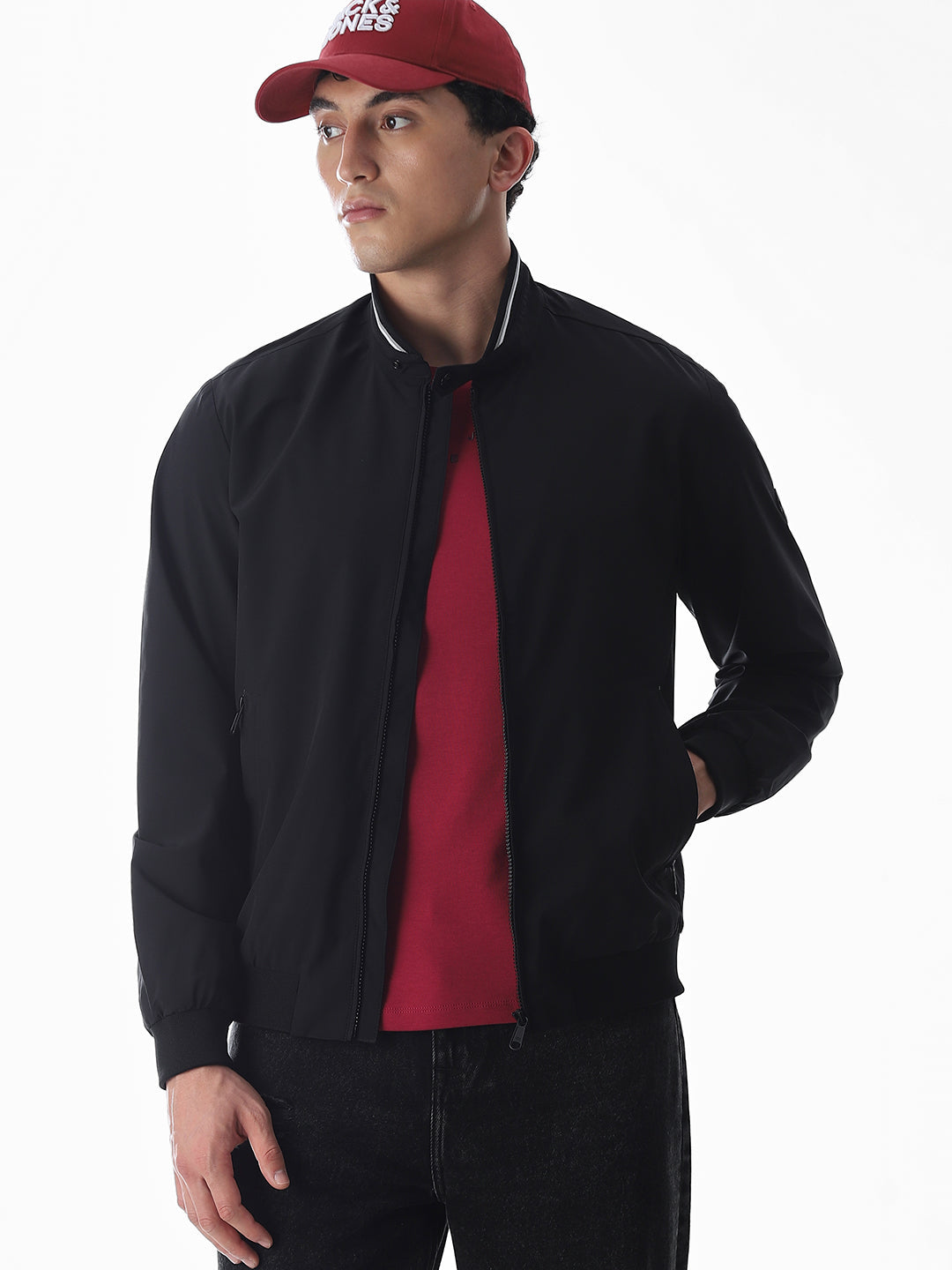 Regular Fit Bomber Jacket - Black