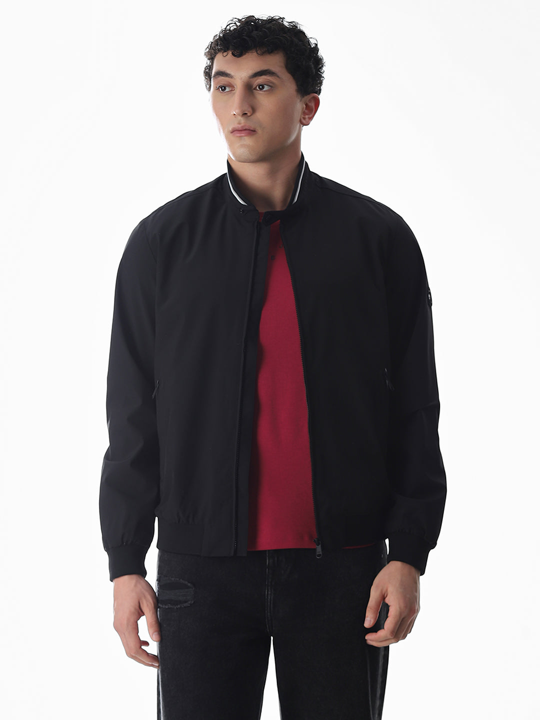 Regular Fit Bomber Jacket - Black