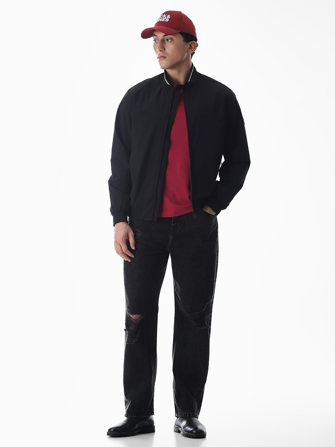 Regular Fit Bomber Jacket - Black