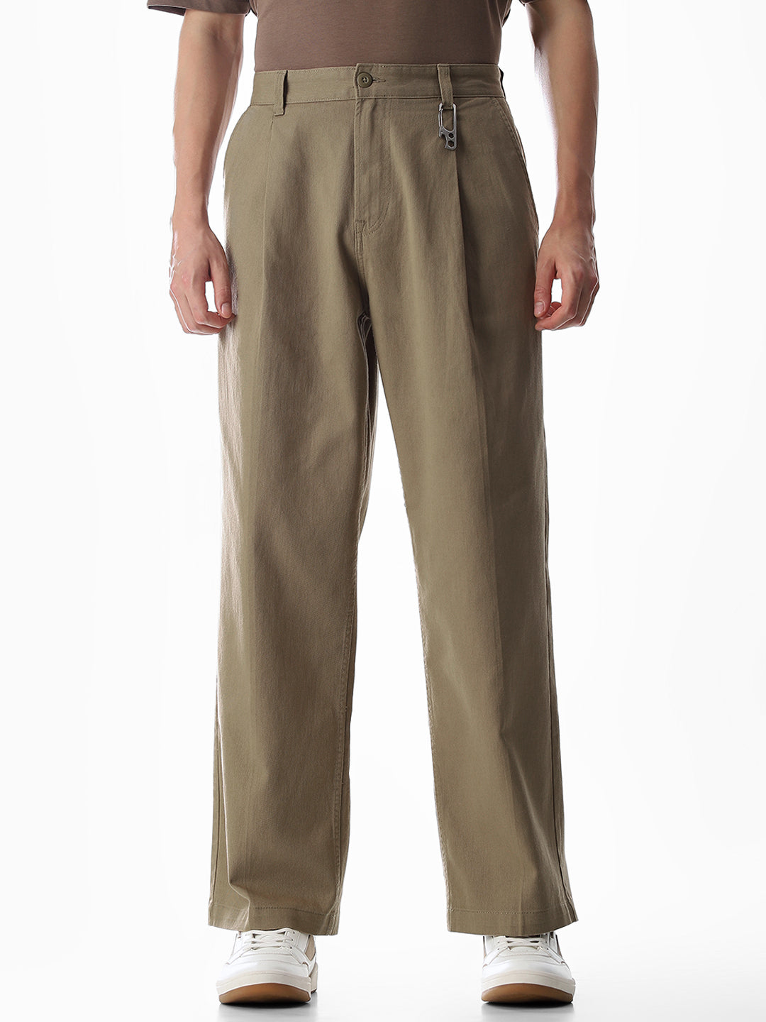 Brown Loose Fit Cotton Chinos