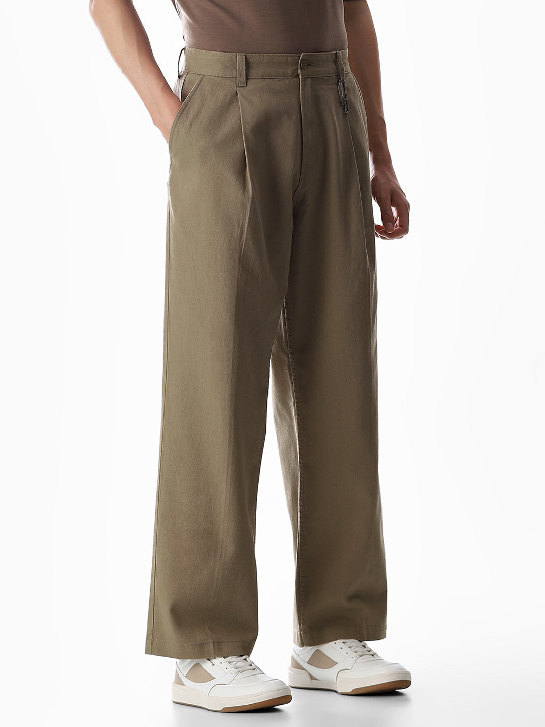 Brown Loose Fit Cotton Chinos