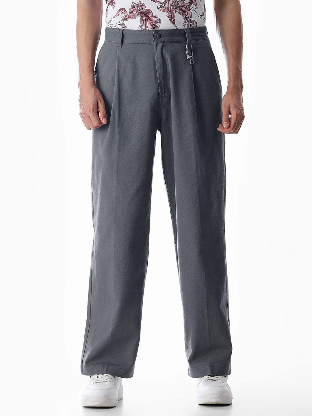 Grey Loose Fit Cotton Chinos