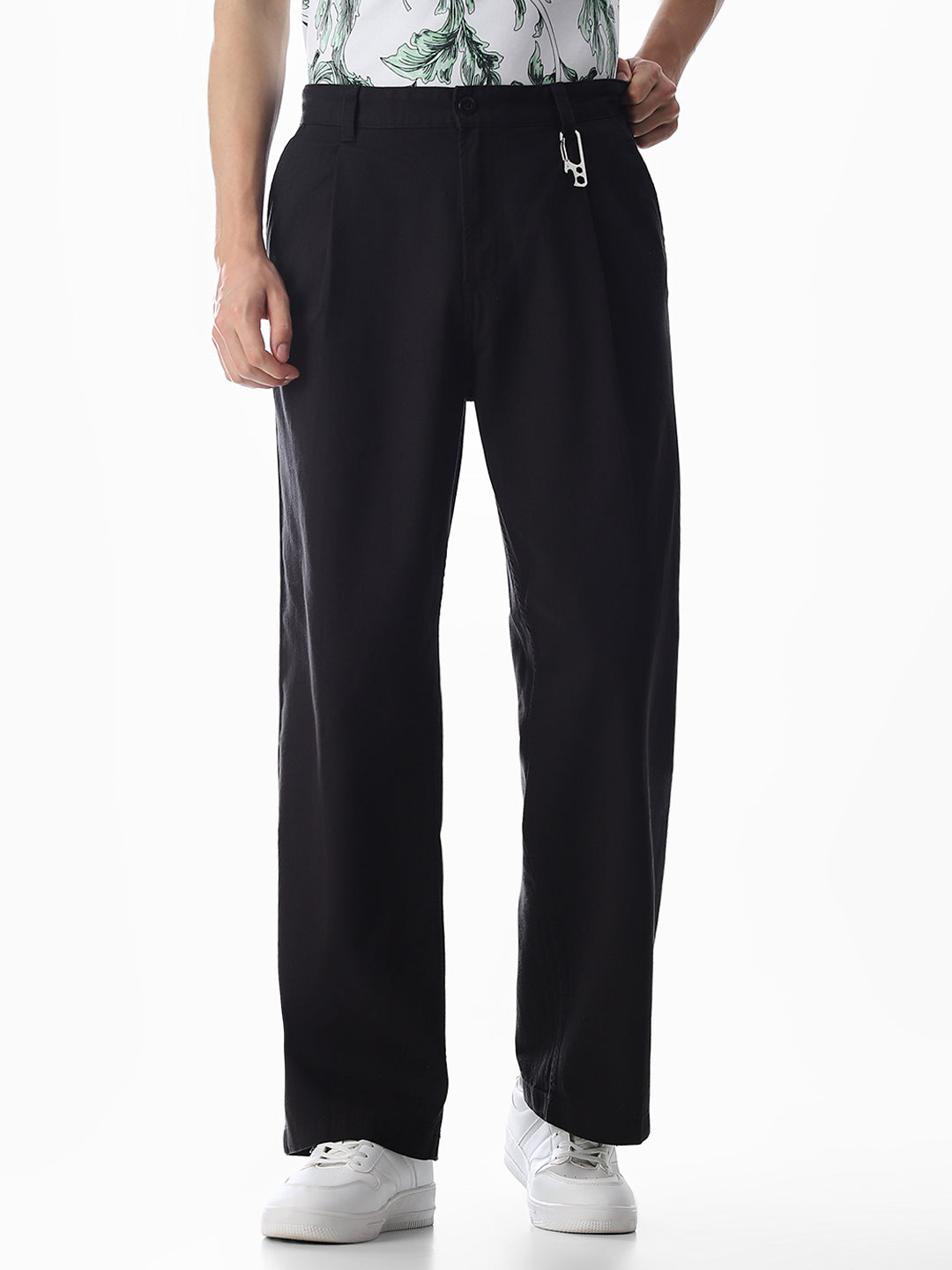 Black Loose Fit Cotton Chinos