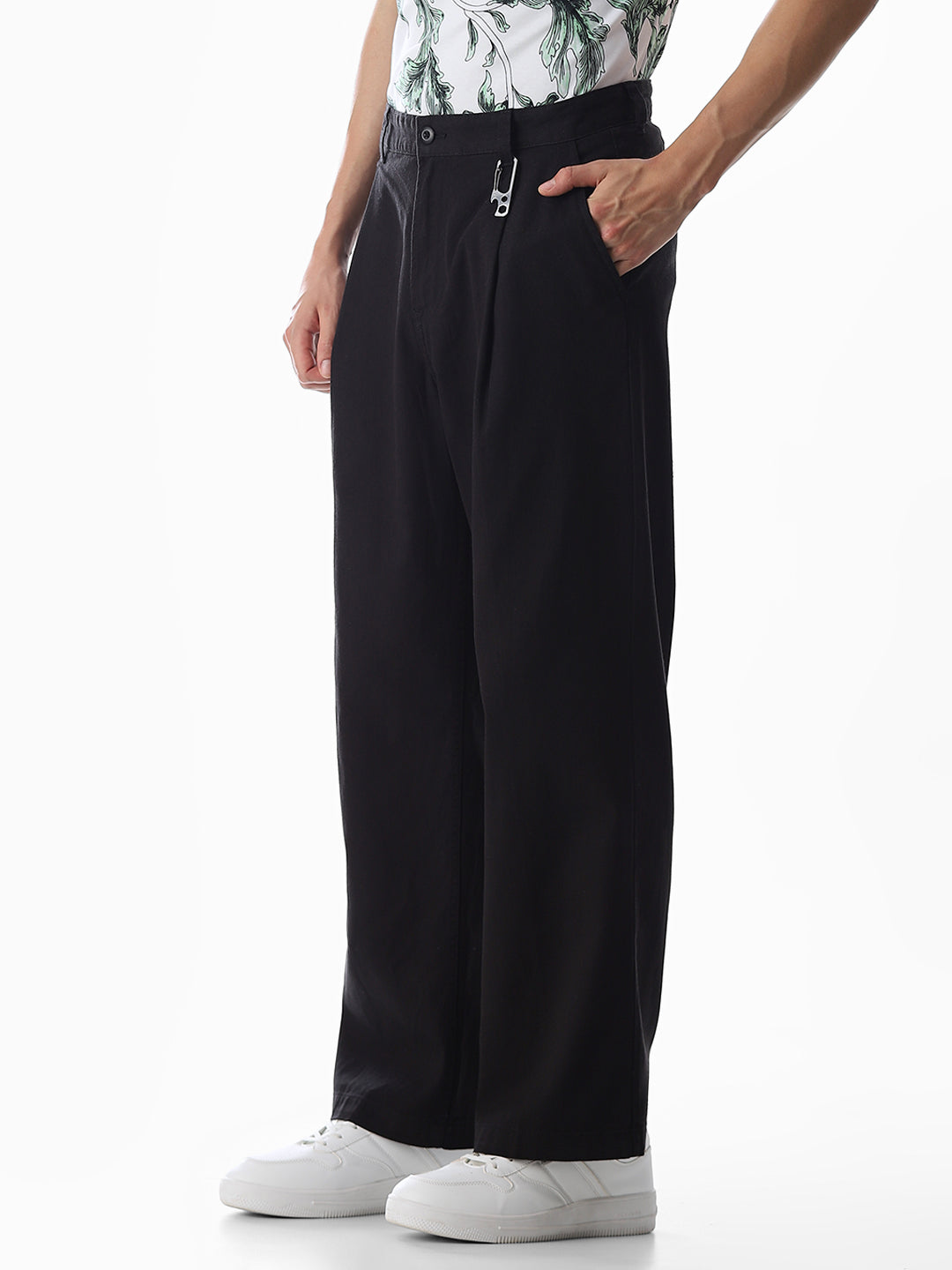 Black Loose Fit Cotton Chinos